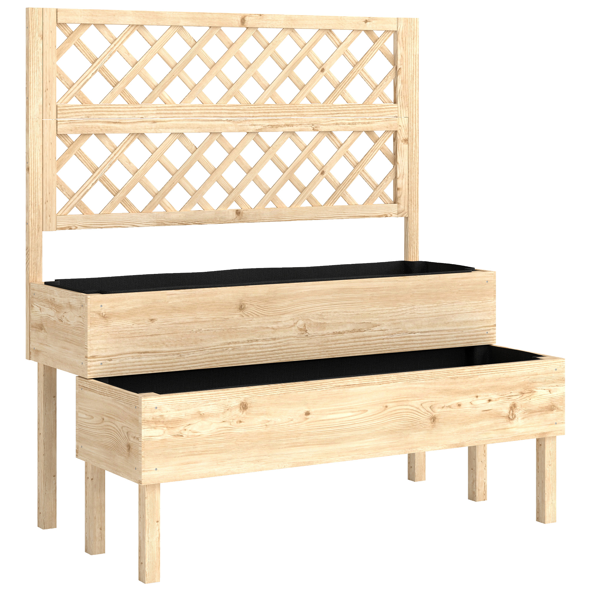 Outsunny Aiuola rialzata con traliccio 2 livelli cassone elevato con 2 scomparti, legno 108 x 62 x 120 cm Aosom Italy