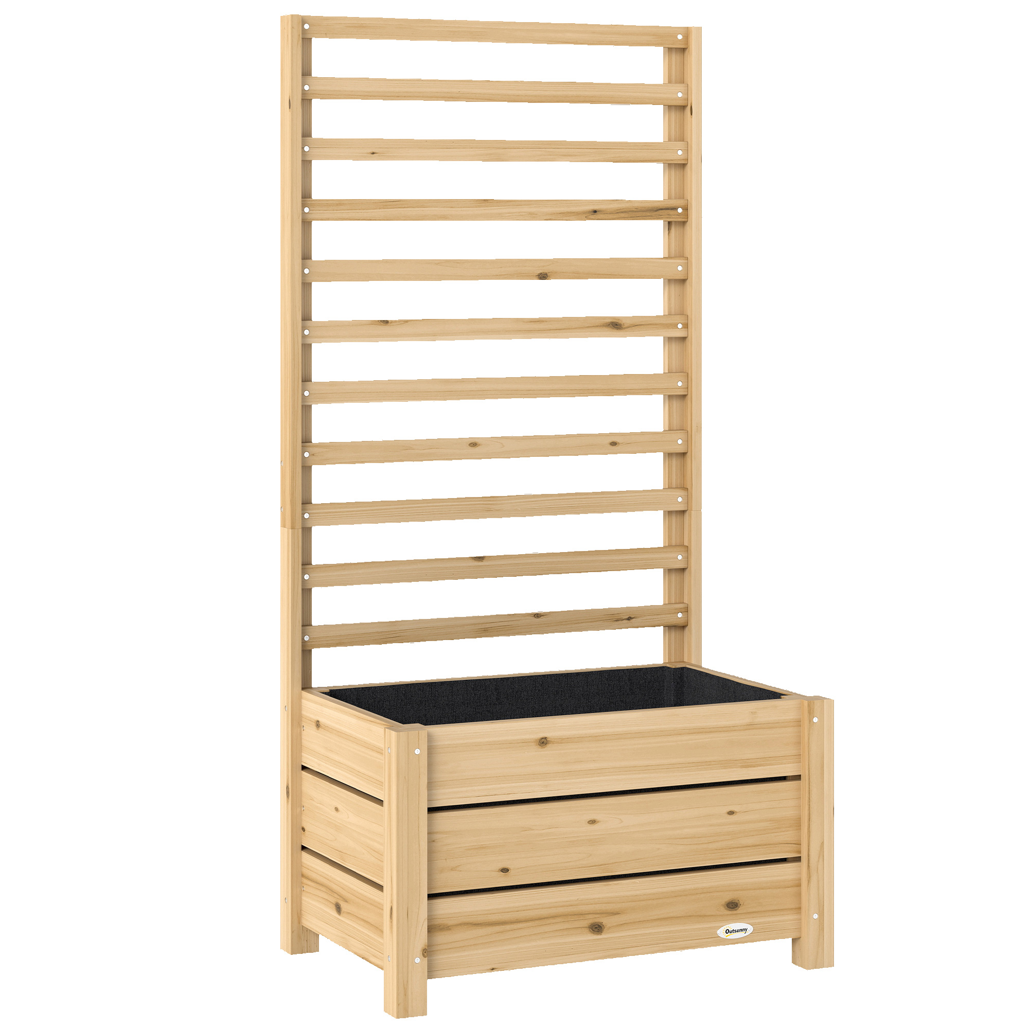 Outsunny Aiuola rialzata con traliccio in legno Foro di scarico Fodera in tessuto non tessuto 60 x 39 x 120 cm Legno naturale Aosom Italy