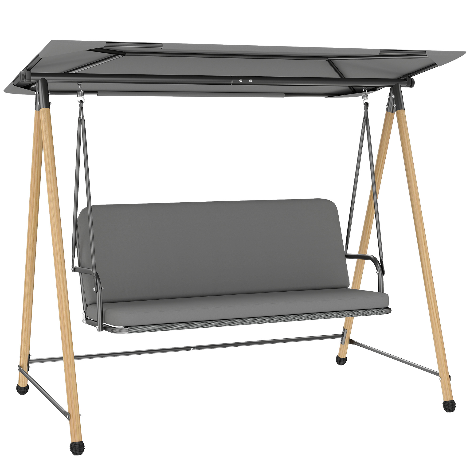 Outsunny Altalena da Giardino a 3 Posti, con Tettoia Regolabile Idrorepellente e Cuscino Removibile, Carico Massimo 360 kg, 208 x 125 x 180 cm, Grigio Aosom Italy