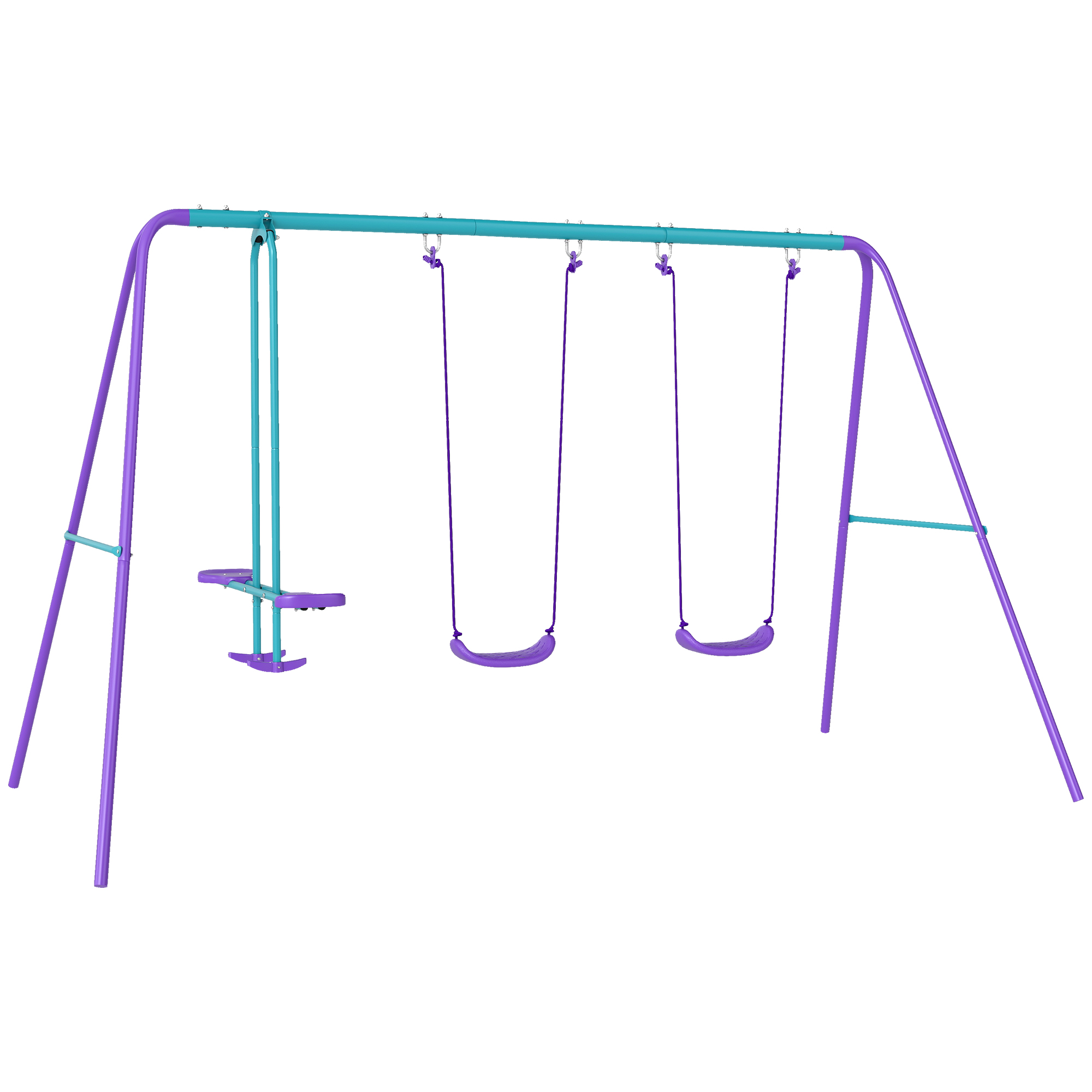 Outsunny Altalena da Giardino con 2 Altalene e Dondolo, Altezza Regolabile in Metallo, 280x140x176 cm, Viola e Blu Aosom Italy