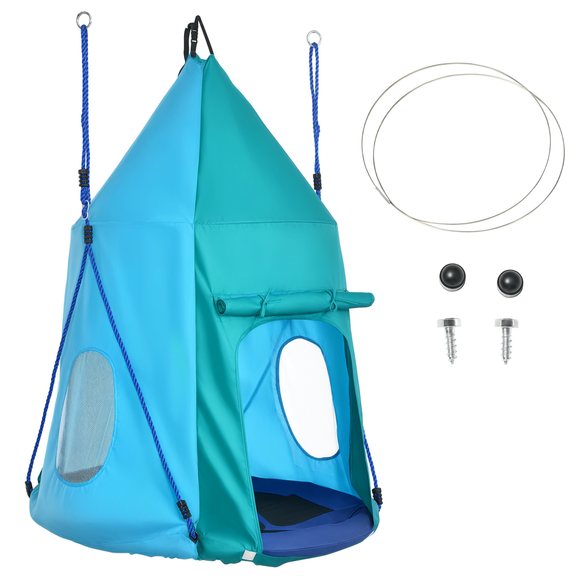 Outsunny Altalena da Giardino con Tenda per Bambini 3-8 Anni, Diametro 100cm, Corde Regolabili, Divertimento Assicurato, Blu Aosom