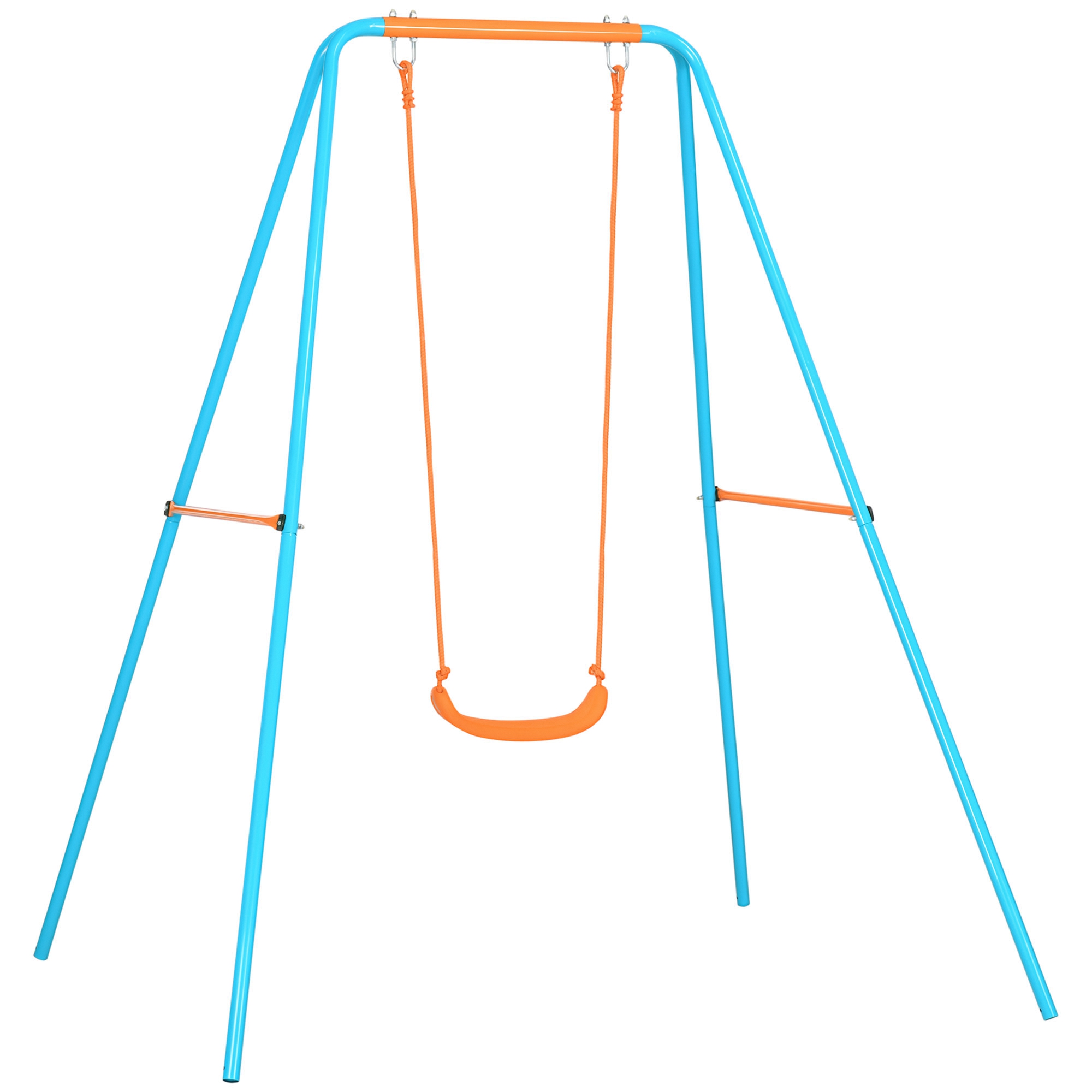 Outsunny Altalena per Bambini 3-8 Anni da Giardino in Acciaio e PE con Seggiolino e Picchetti, 163x145x181 cm, Blu e Arancione Aosom