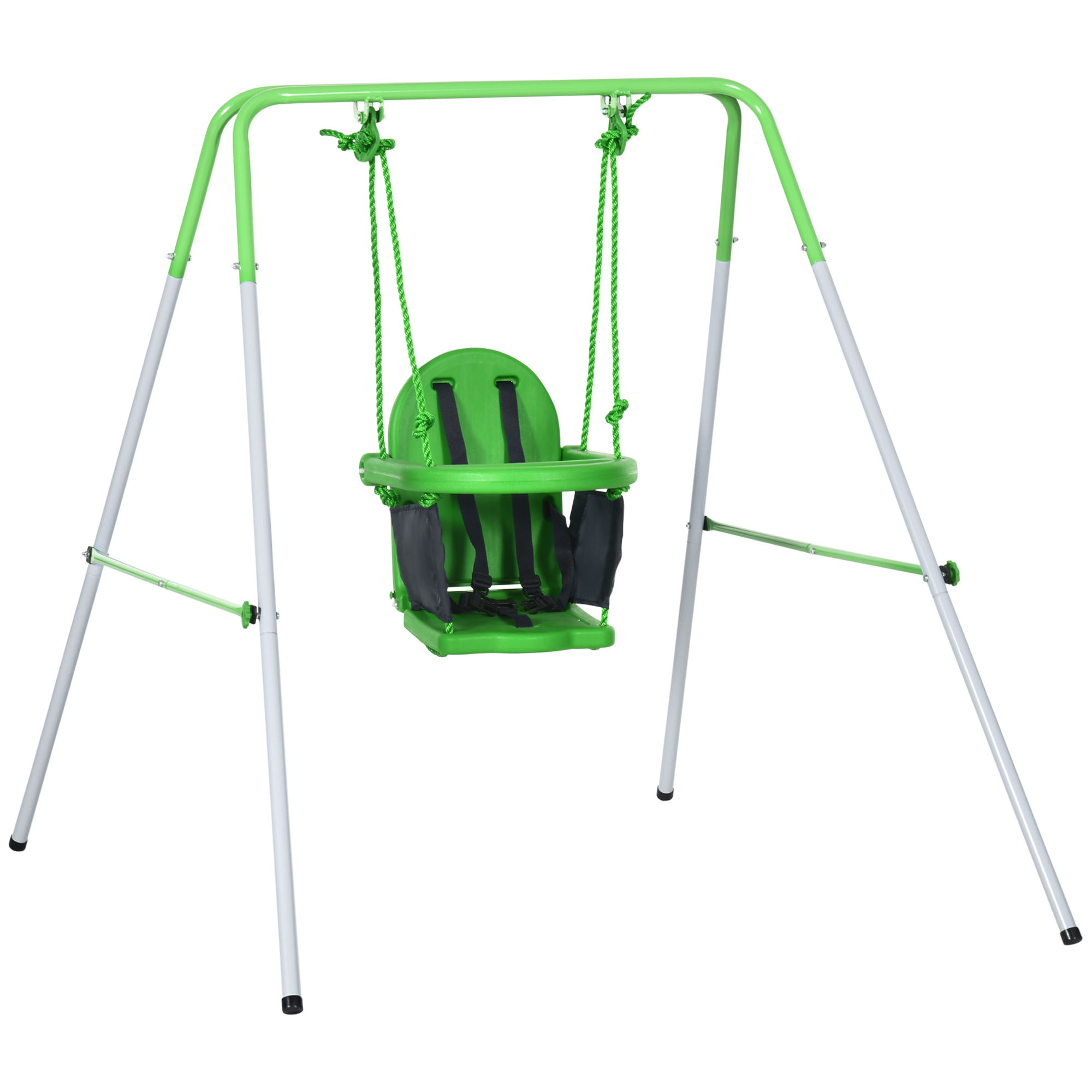 Outsunny Altalena per Bambini 6-36 Mesi da Giardino e Salotto in Acciaio e PE con Seggiolino e Bretelle di Sicurezza, 122x146x122 cm, Verde Aosom