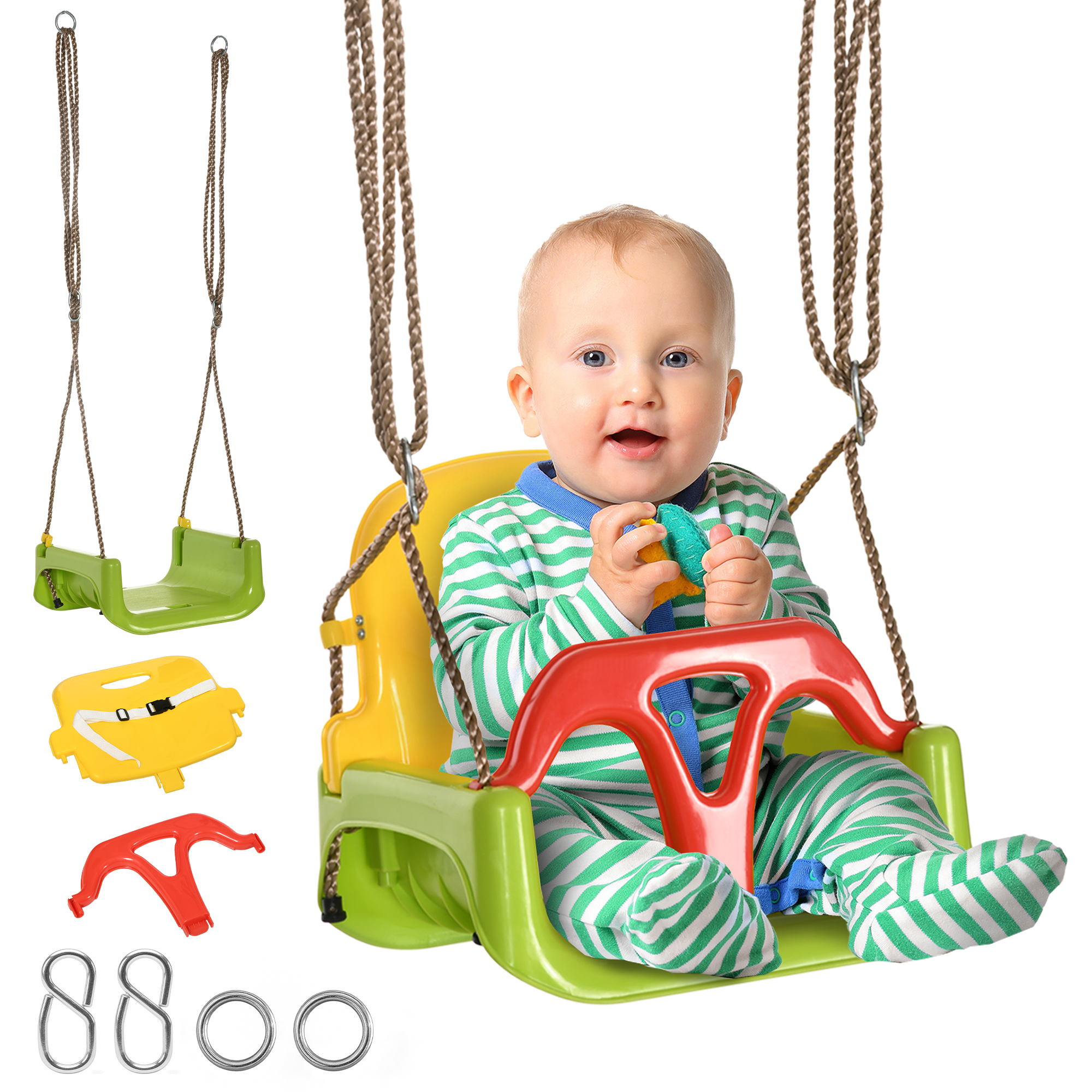 Outsunny Altalena per Bambini 9-36 Mesi in PP e PE con Corda Regolabile e Cintura, 42x33x120-180 cm Aosom