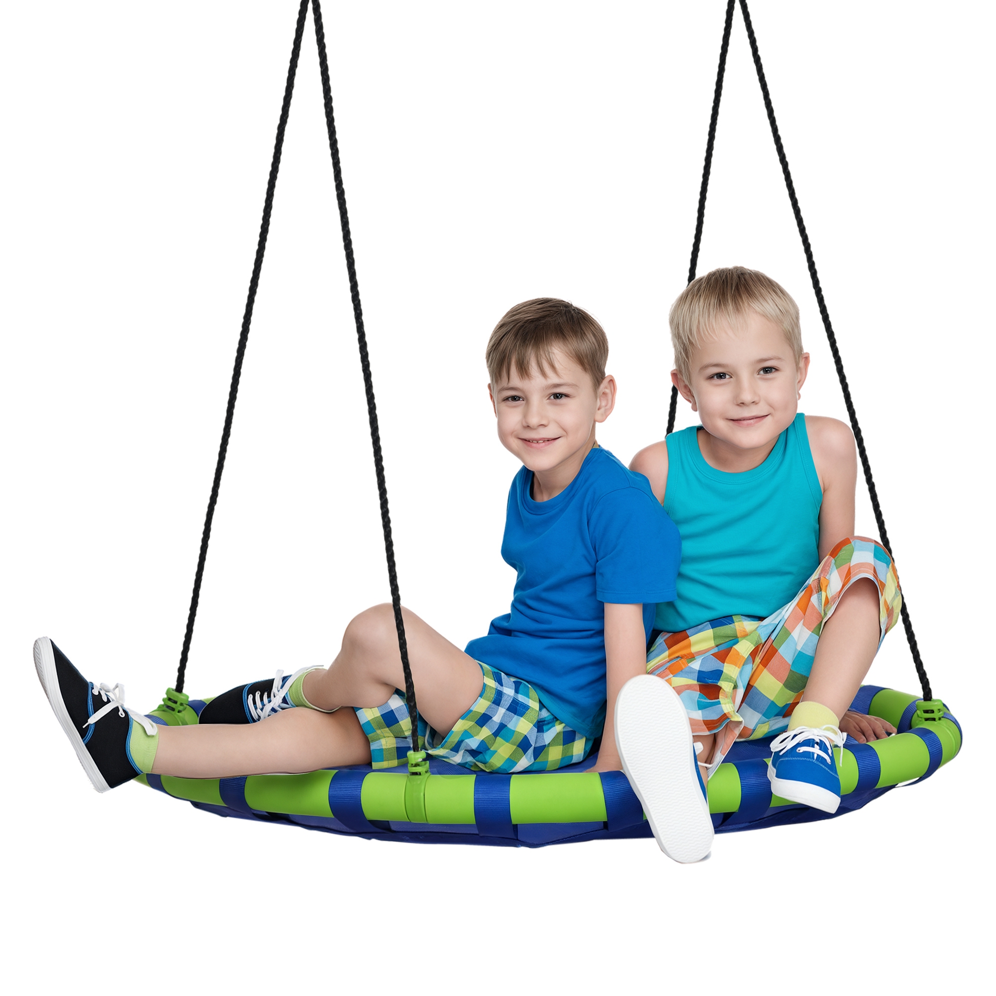 Outsunny Altalena per Bambini da 3-8 Anni da Giardino Ø100cm e Corde Regolabili, Blu Aosom