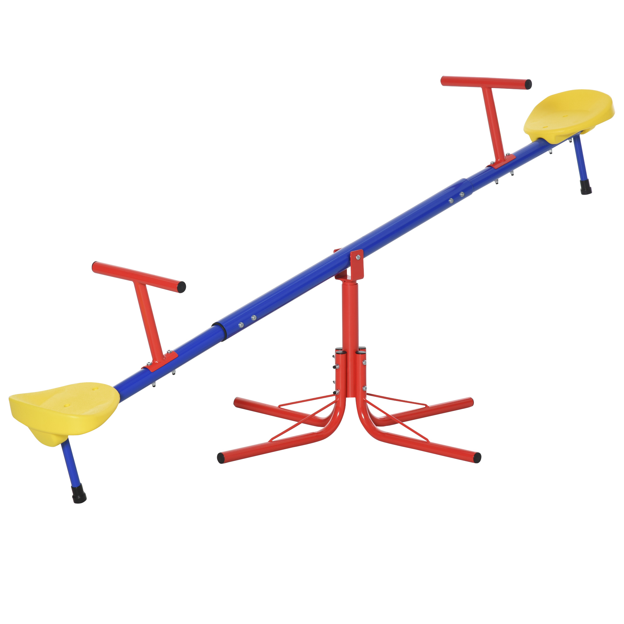 Outsunny Altalena per Bambini Doppia a Bilico Girevole a 360° in Metallo e PP, Età 3-8 Anni, 182x77x43cm Multicolore Aosom