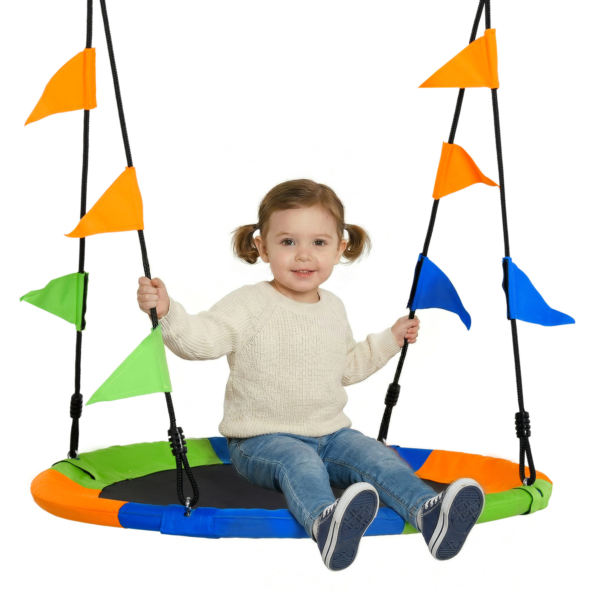 Outsunny Altalena Rotonda a Nido per Bambini di +3 Anni per Giardino, Esterni, Interni, Cameretta, Multicolor Φ100x120-180Acm Aosom