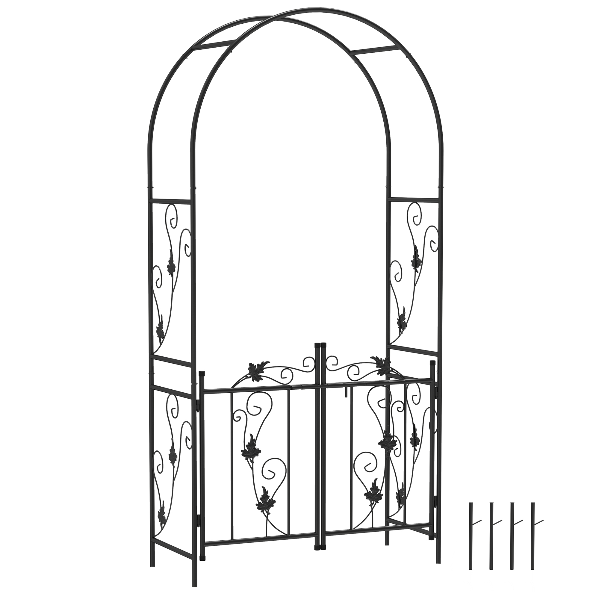 Outsunny Arco da Giardino con Cancello, Traliccio per Piante Rampicanti in Metallo, 2.2x1 m, Nero Outsunny Arco da Giardino con Cancello, Traliccio per Piante Rampicanti in Metallo, 2.2x1 m, Nero