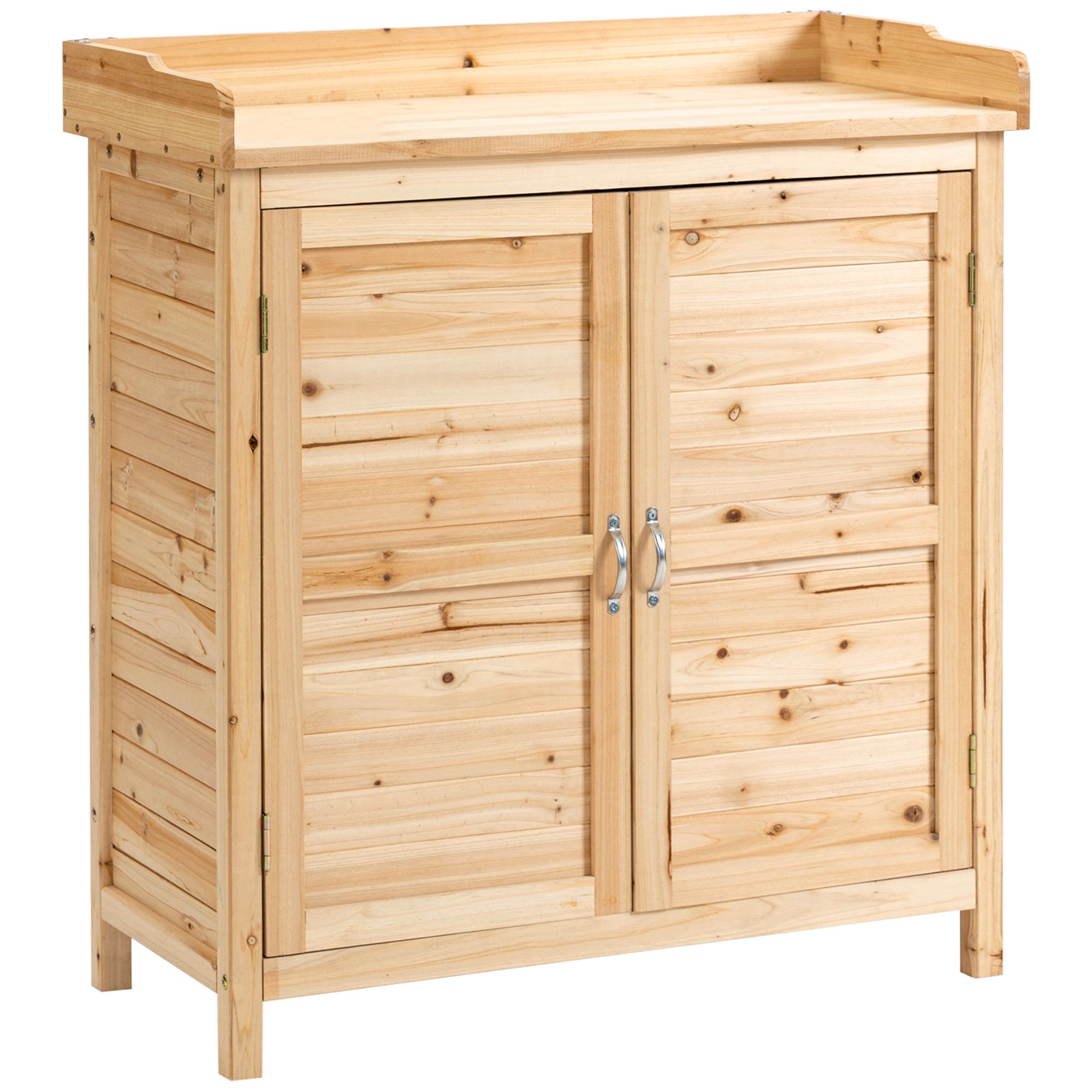 Outsunny Armadietto da Esterno a 2 Ripiani in Legno di Abete con Design Rialzato e 2 Ante, 83x40x92 cm Aosom Outsunny Armadietto da Esterno a 2 Ripiani in Legno di Abete con Design Rialzato e 2 Ante, 83x40x92 cm Aosom