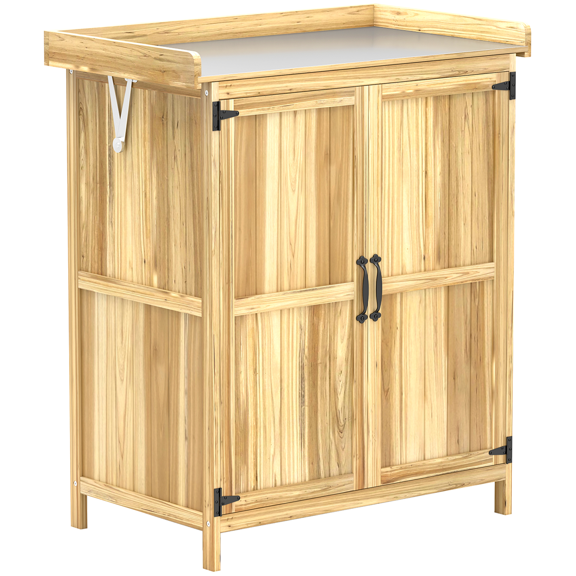 Outsunny Armadietto da Esterno, Capanno Porta Attrezzi con Mensola, in Legno con 2 Ante per Giardino, Patio, Color Legno Aosom Italy Outsunny Armadietto da Esterno, Capanno Porta Attrezzi con Mensola, in Legno con 2 Ante per Giardino, Patio, Color Legno Aosom Italy