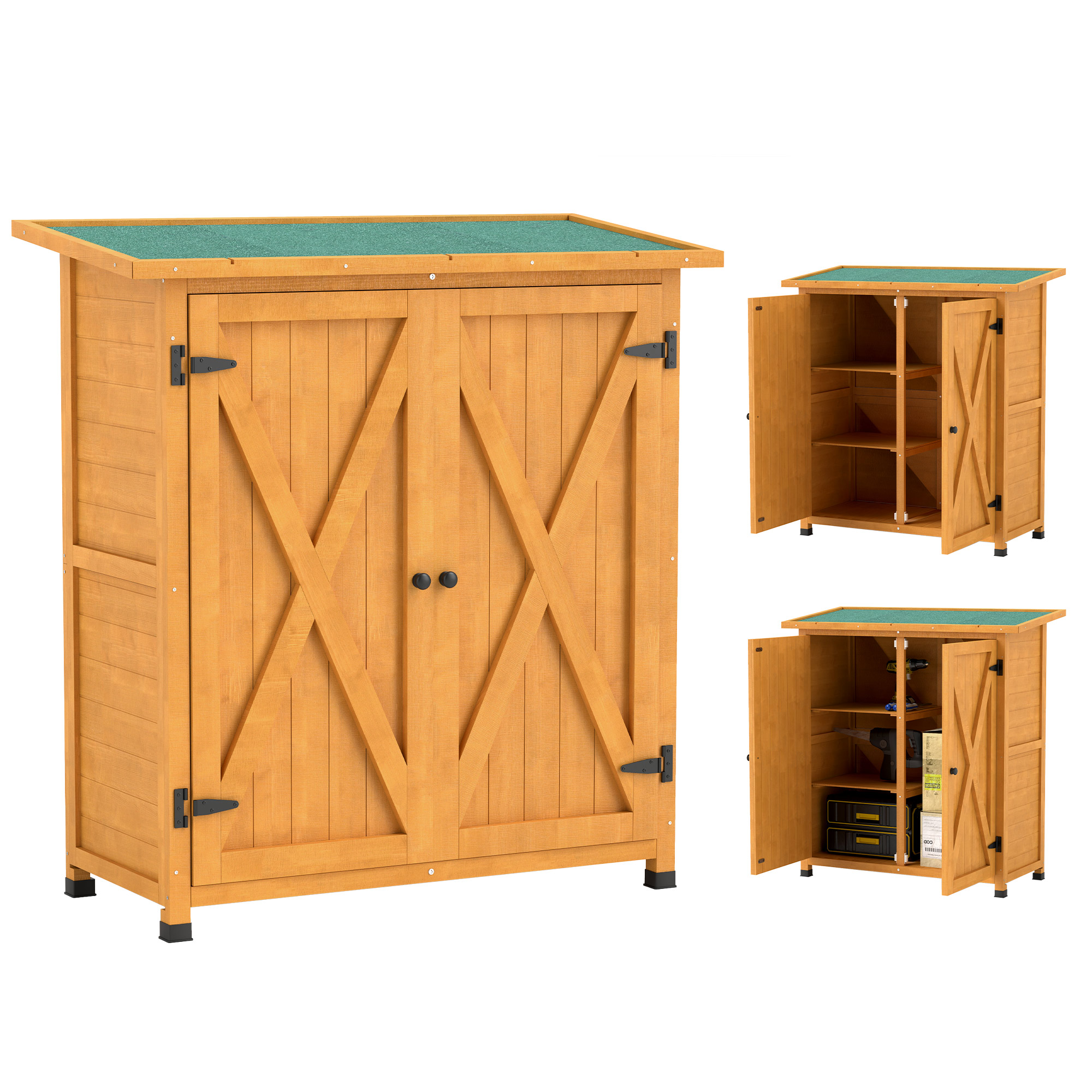 Outsunny Armadietto da Giardino con 2 Porte, Capanno degli Attrezzi in Legno, Resistente alle Intemperie, 110x55x117 cm, Giallo Aosom Italy