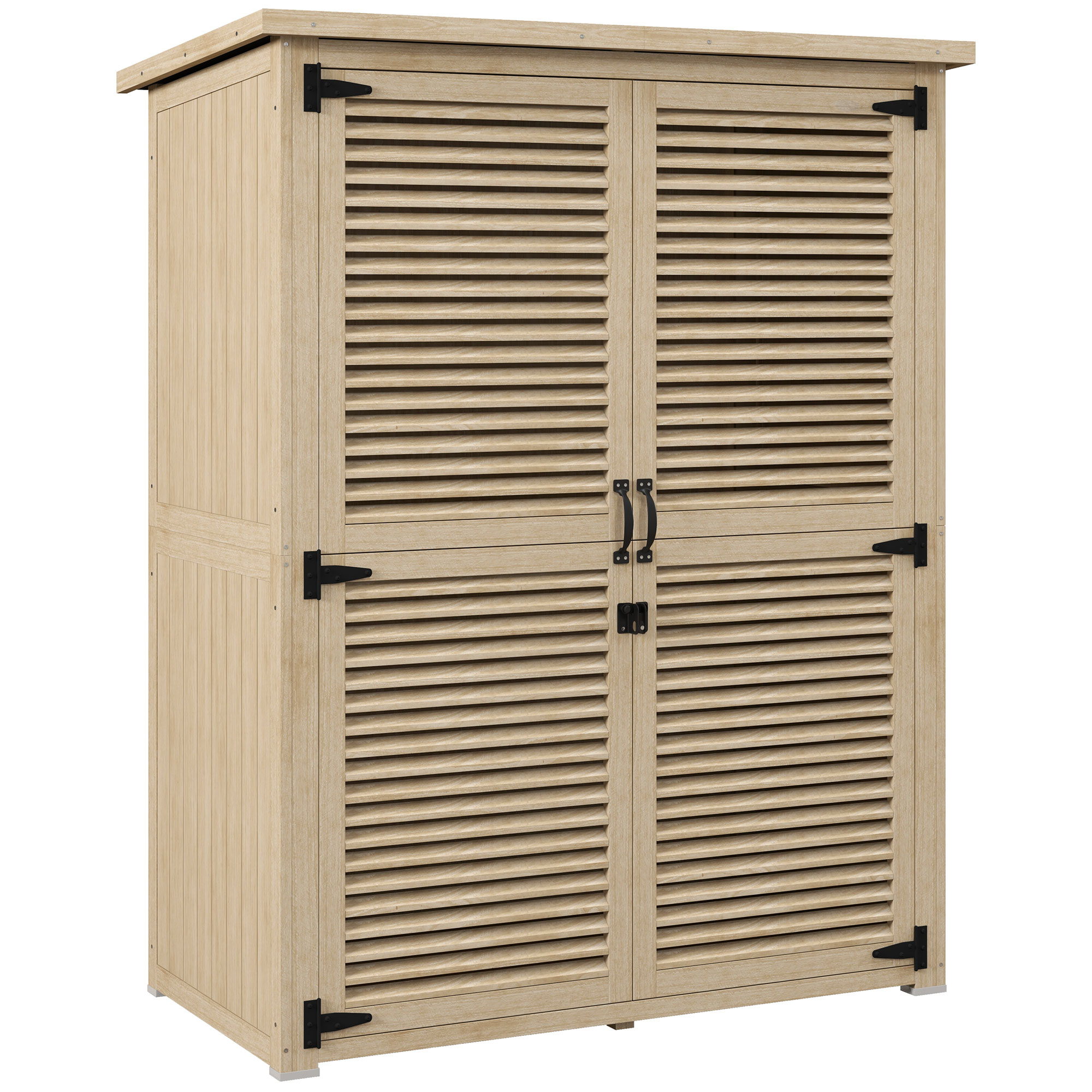 Outsunny Armadio a 2 Ripiani con Picchetti da Giardino, Portaoggetti in Legno di Abete, 127x65x159.5/168 cm, Legno Naturale Aosom Italy Outsunny Armadio a 2 Ripiani con Picchetti da Giardino, Portaoggetti in Legno di Abete, 127x65x159.5/168 cm, Legno Naturale Aosom Italy