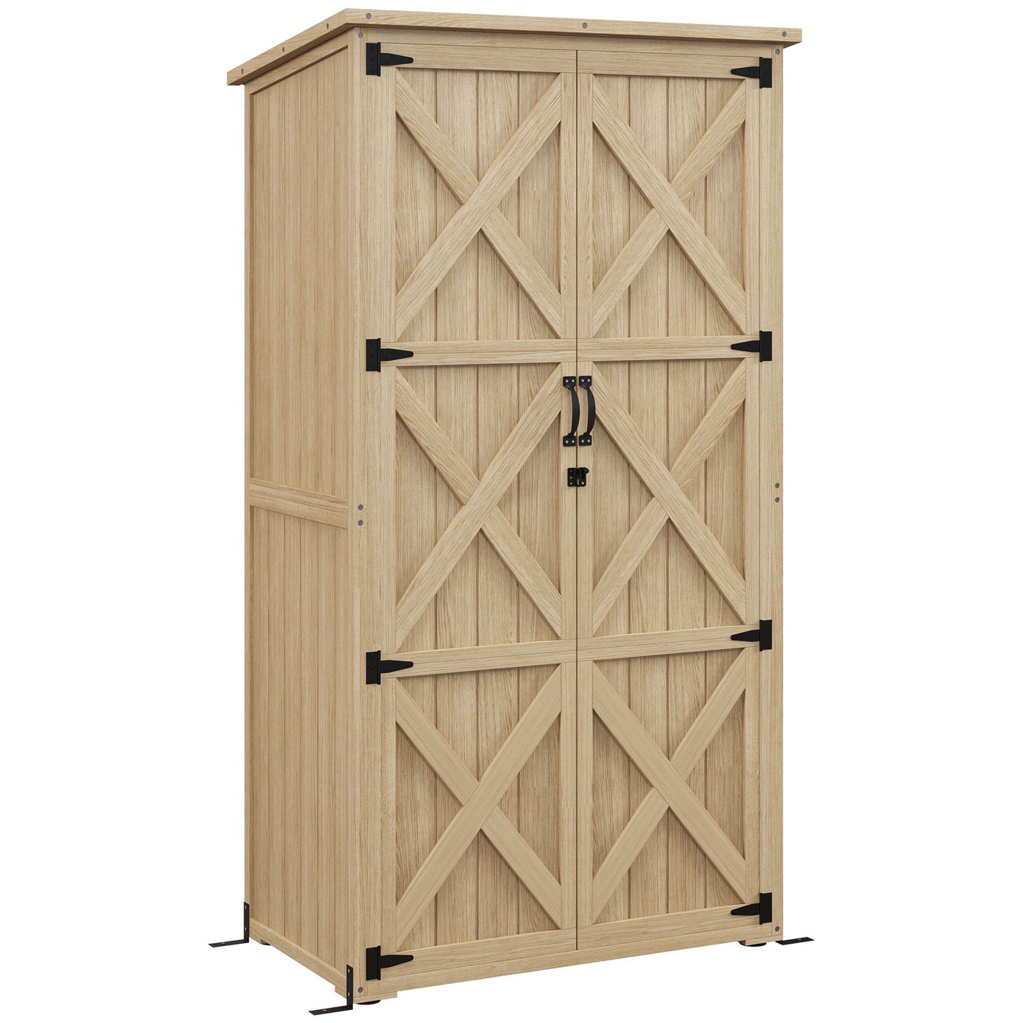 Outsunny Armadio con 2 ripiani laterali e 2 porte per attrezzi, casetta rimessa da giardino, 90L x 54,5P x 161/168,5H cm, Naturale Aosom Italy