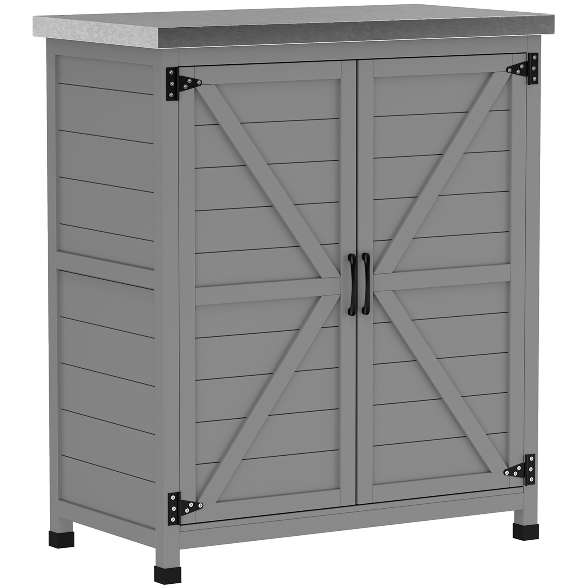 Outsunny Armadio da Esterno con Ripiano e Banco da Lavoro in Legno e Acciaio, 79x43x92 cm, Grigio Aosom Italy Outsunny Armadio da Esterno con Ripiano e Banco da Lavoro in Legno e Acciaio, 79x43x92 cm, Grigio Aosom Italy