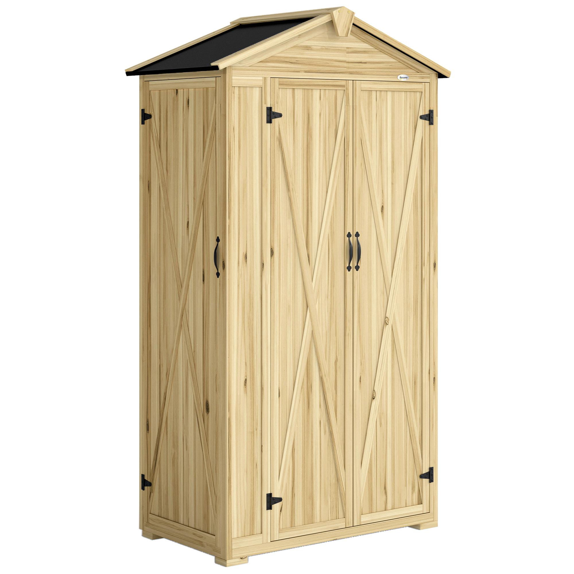 Outsunny Armadio da Giardino Casetta Porta Attrezzi 3 Porte 93x53x168cm Naturale Aosom Italy
