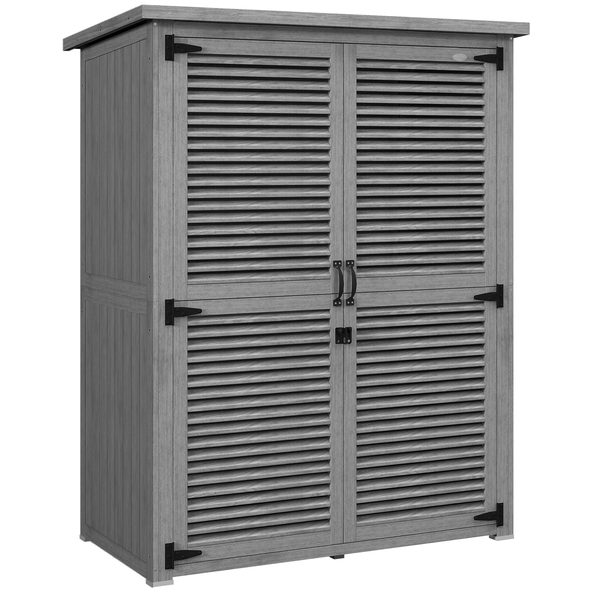 Outsunny Armadio da Giardino con 2 Porte a Persiana, 2 Ripiani, 2 Maniglie e Tetto Impermeabile, 127x65x168 cm, Grigio Aosom Italy