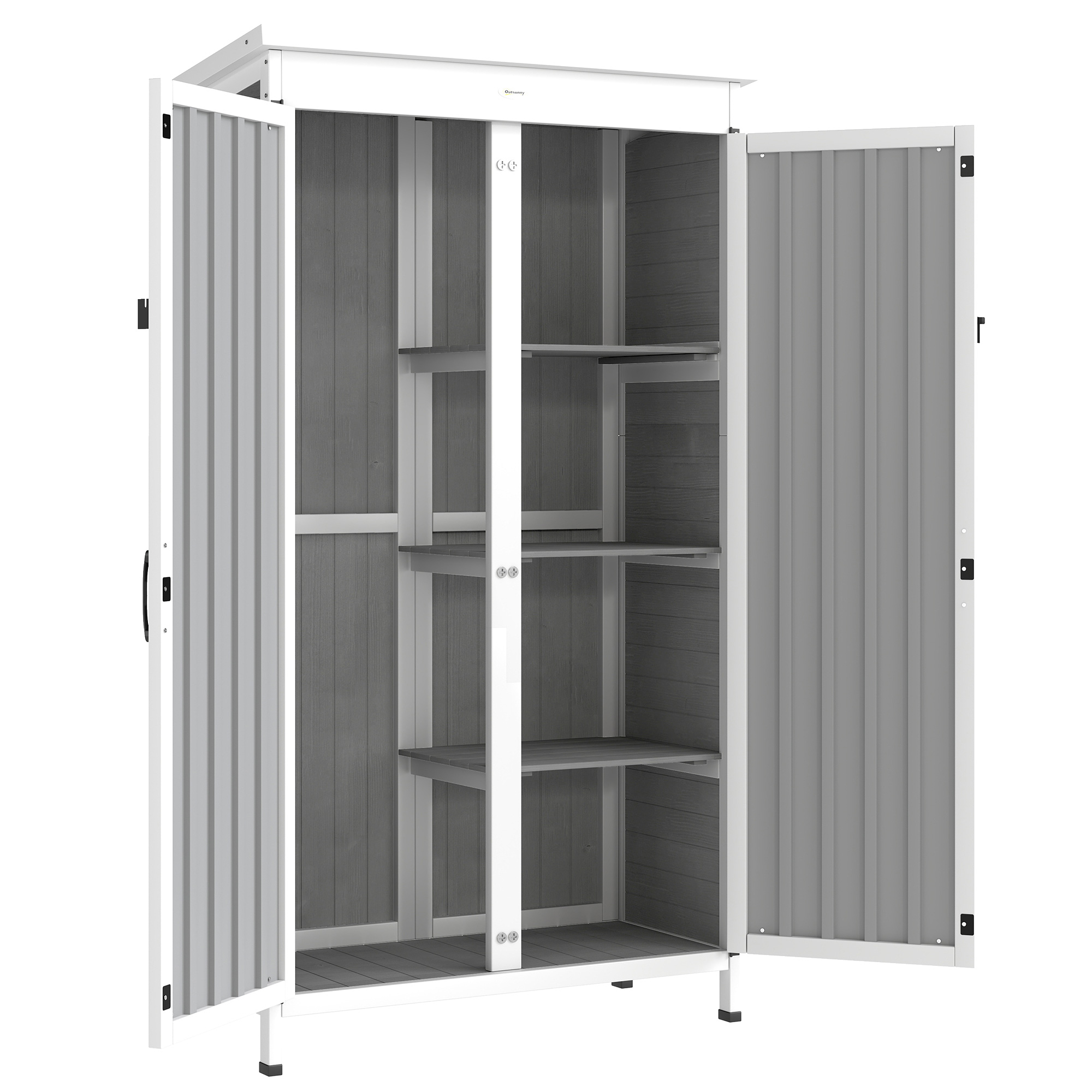 Outsunny Armadio da Giardino con Ripiani Rimovibili e Porta Bloccabile, in Legno e Acciaio, 94x43x166 cm, Bianco e Nero Aosom Italy