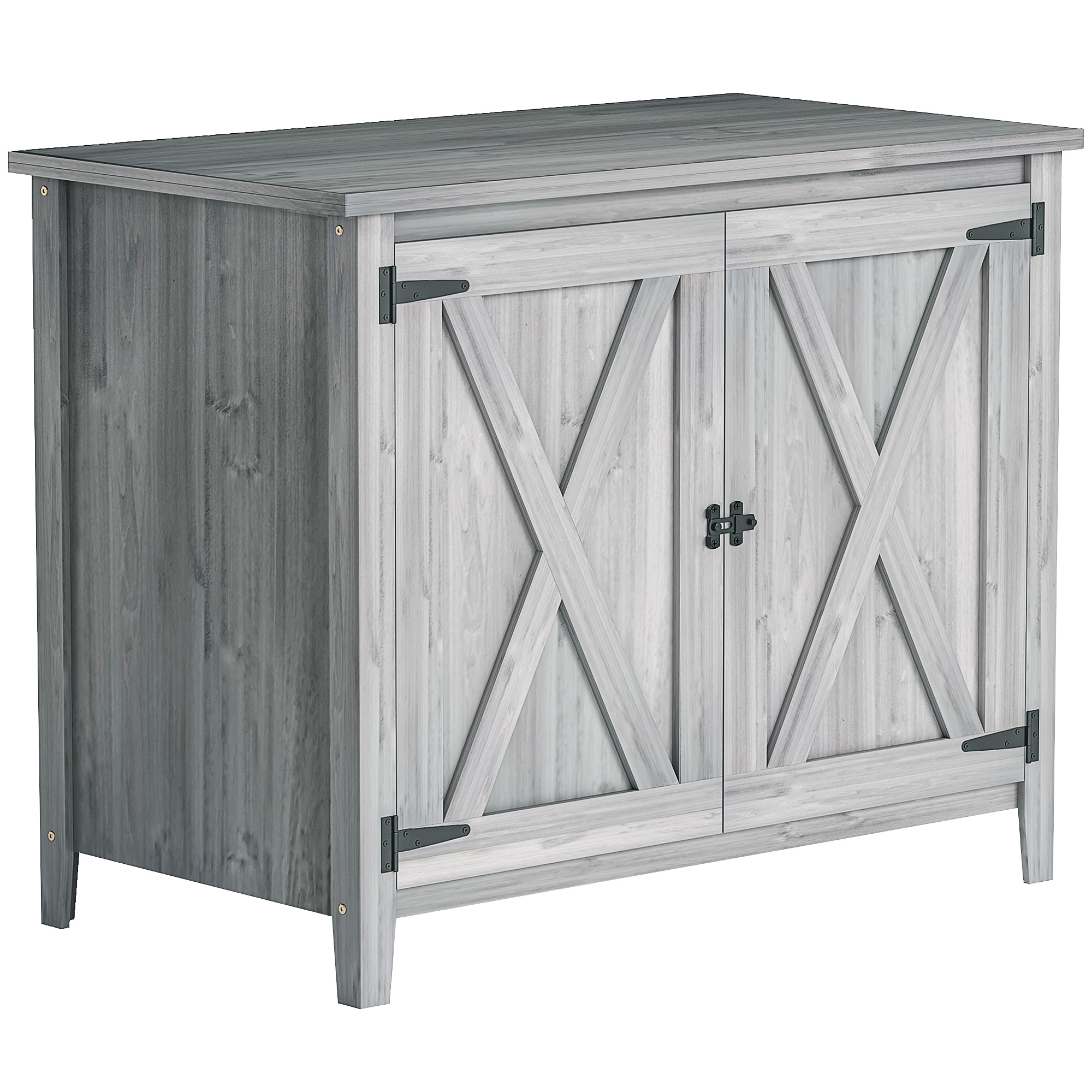 Outsunny Armadio da giardino in legno, armadio da esterno con mensole e doppie porte, 110 x 60 x 88,5 cm, grigio chiaro Aosom Italy