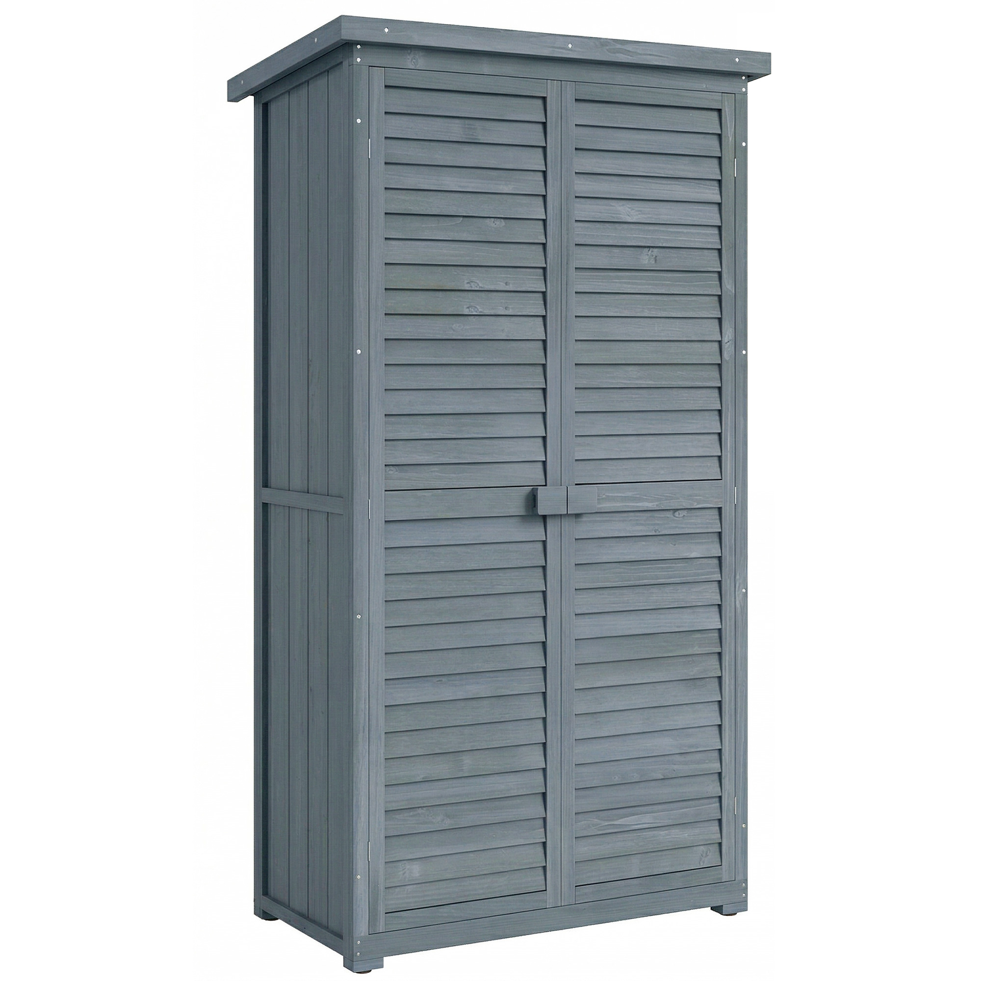 Outsunny Armadio da Giardino in Legno con 2 Porte a Persiana e Ripiani Interni, 87x46.5x160 cm, Grigio Aosom Italy