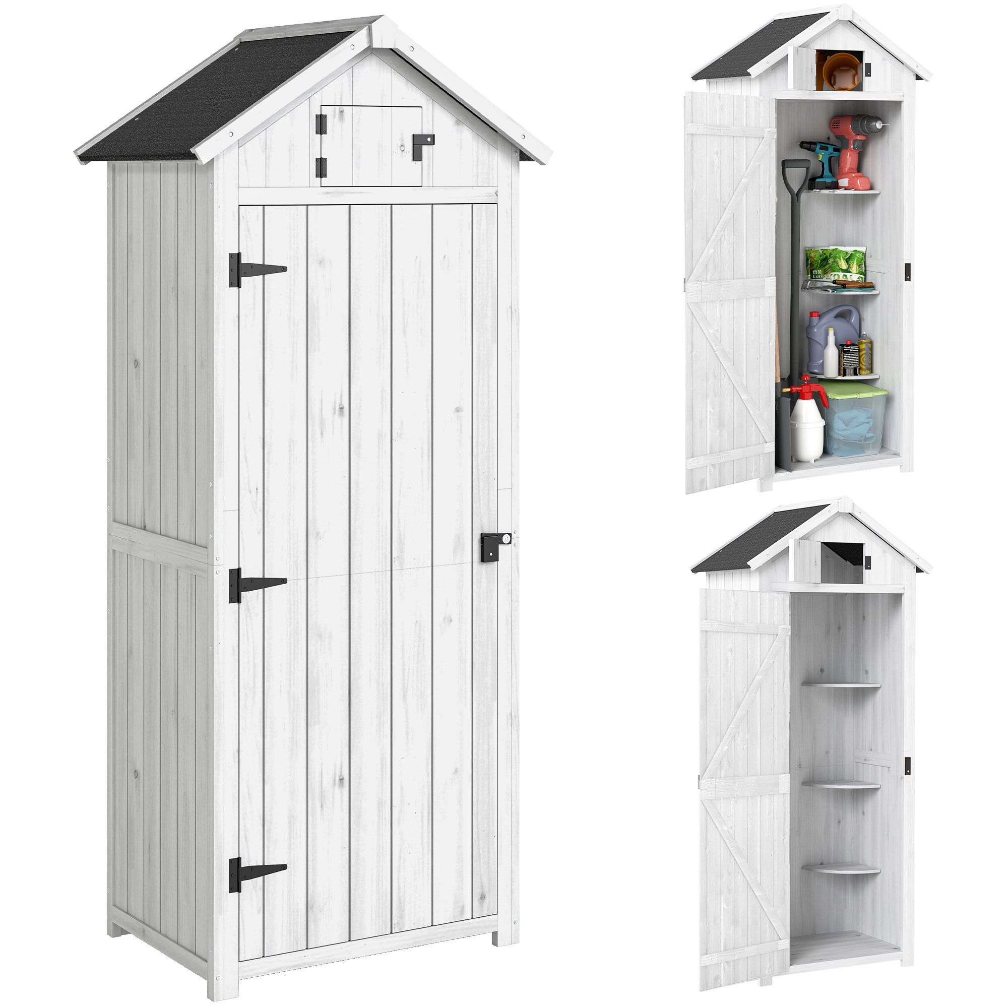 Outsunny Armadio da giardino in legno con 3 ripiani e 2 ante, 77x54x179 cm, grigio chiaro Aosom Italy Outsunny Armadio da giardino in legno con 3 ripiani e 2 ante, 77x54x179 cm, grigio chiaro Aosom Italy