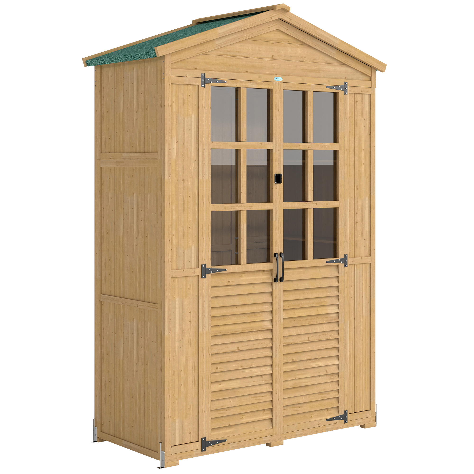 Outsunny Armadio da Giardino in Legno con Finestre Trasparenti, 128x57.5x197 cm, Marrone Chiaro Aosom Italy