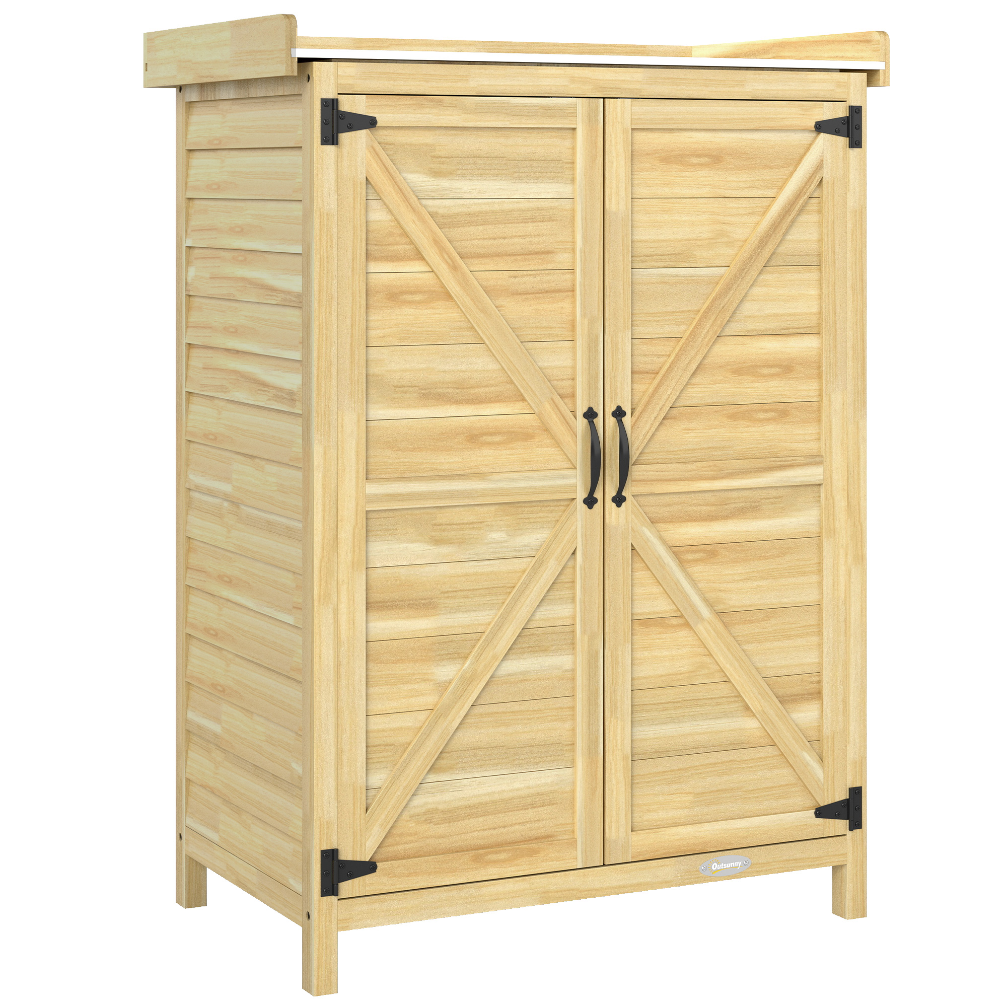 Outsunny Armadio da Giardino in Legno con Piano in Acciaio, Ripiani e Ganci, 71.5x39x95 cm Aosom Italy