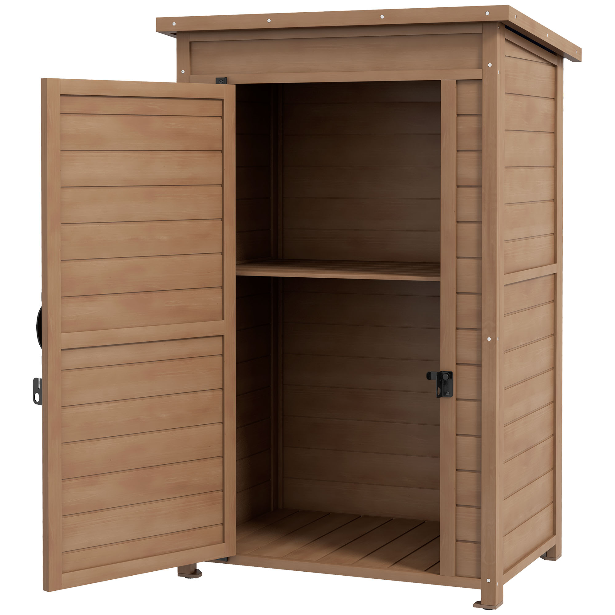 Outsunny Armadio da Giardino in Legno con Ripiano Regolabile e Catenaccio, 75x56x117cm, Marrone Aosom Outsunny Armadio da Giardino in Legno con Ripiano Regolabile e Catenaccio, 75x56x117cm, Marrone Aosom