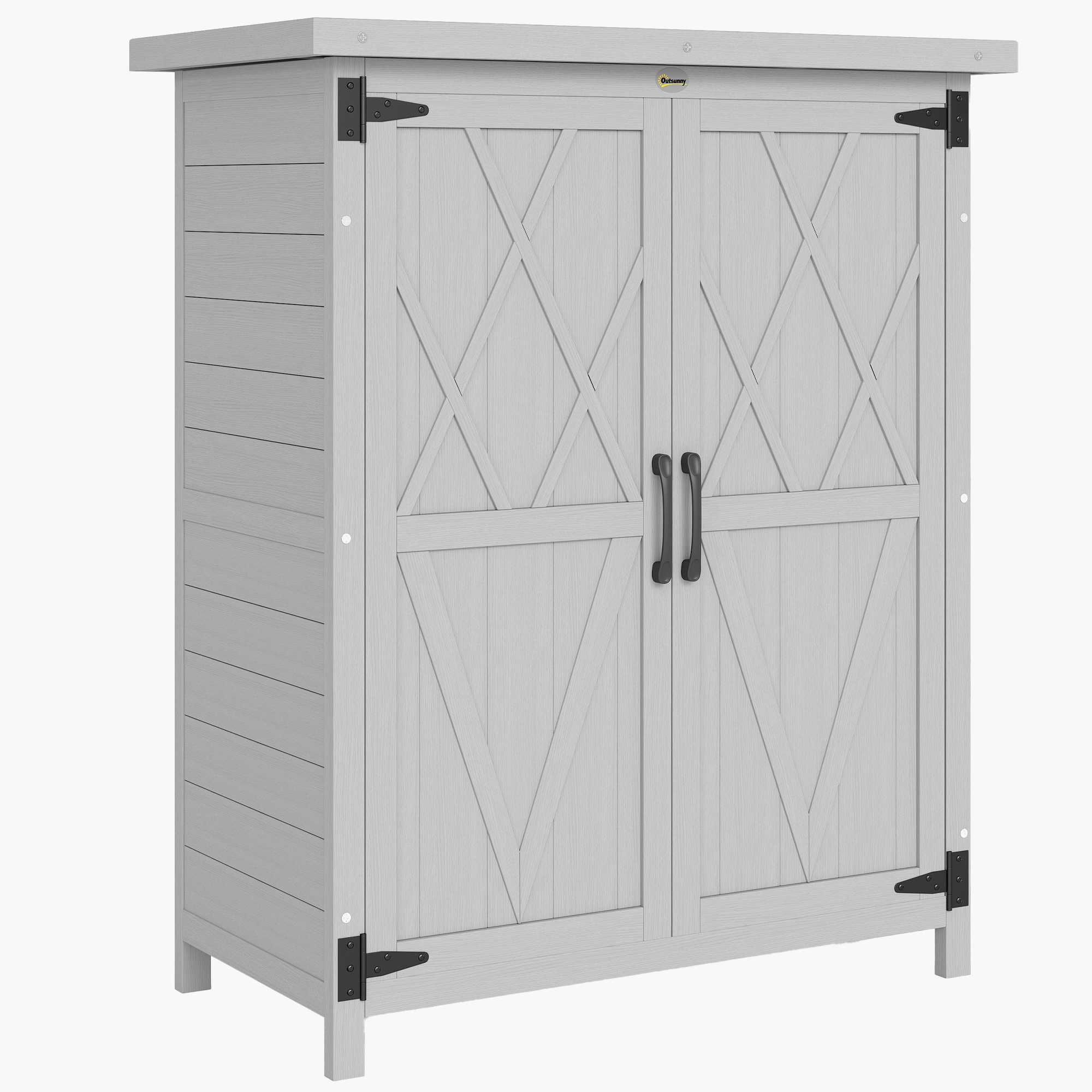 Outsunny Armadio da Giardino in Legno per Attrezzi, con 4 Ripiani 2 Porte, 75x40x90 cm, Grigio Aosom Italy