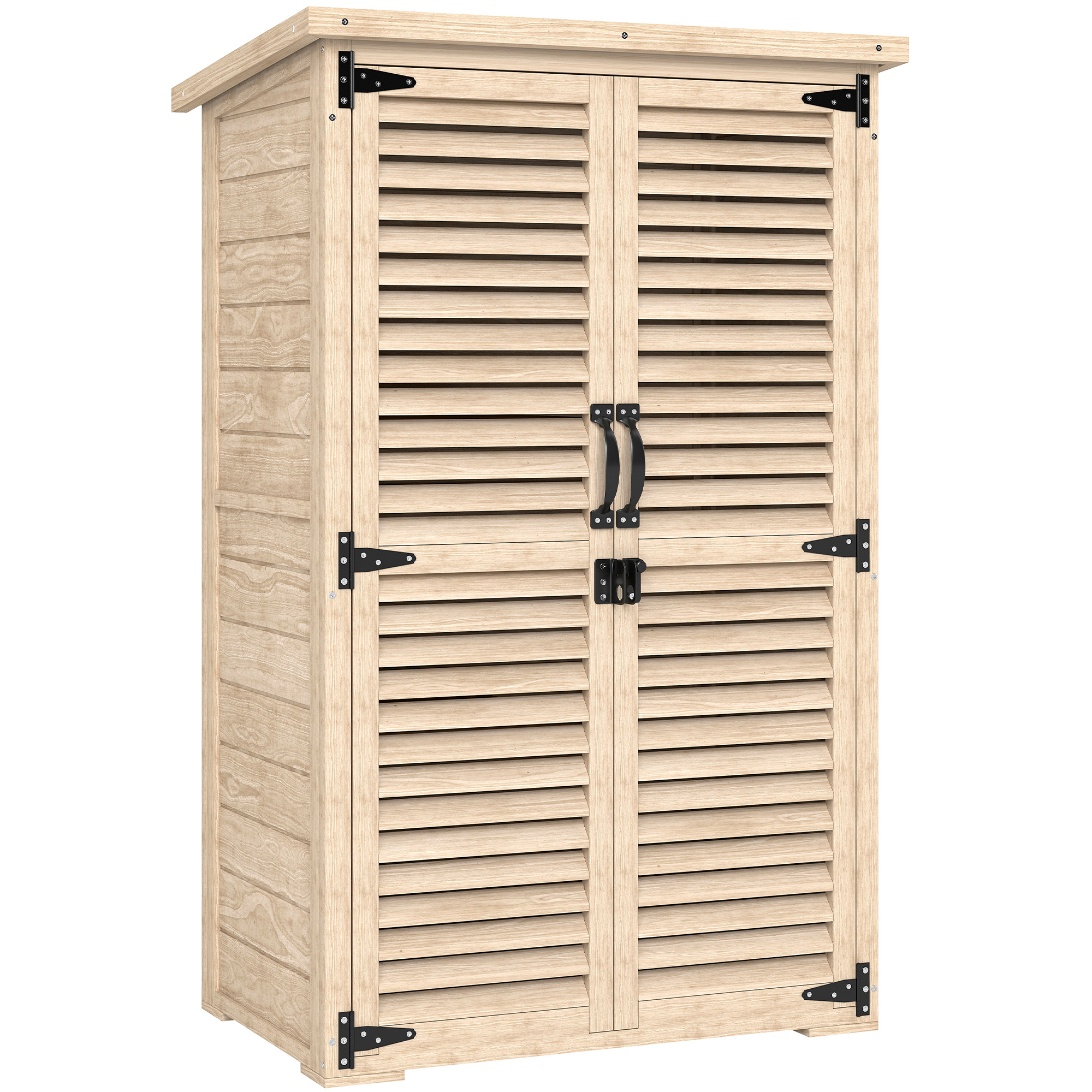 Outsunny Armadio Portaoggetti a 2 Ripiani con Picchetti da Esterno, in Legno di Abete, 75x50x111/118 cm, Legno naturale Asosm Italy
