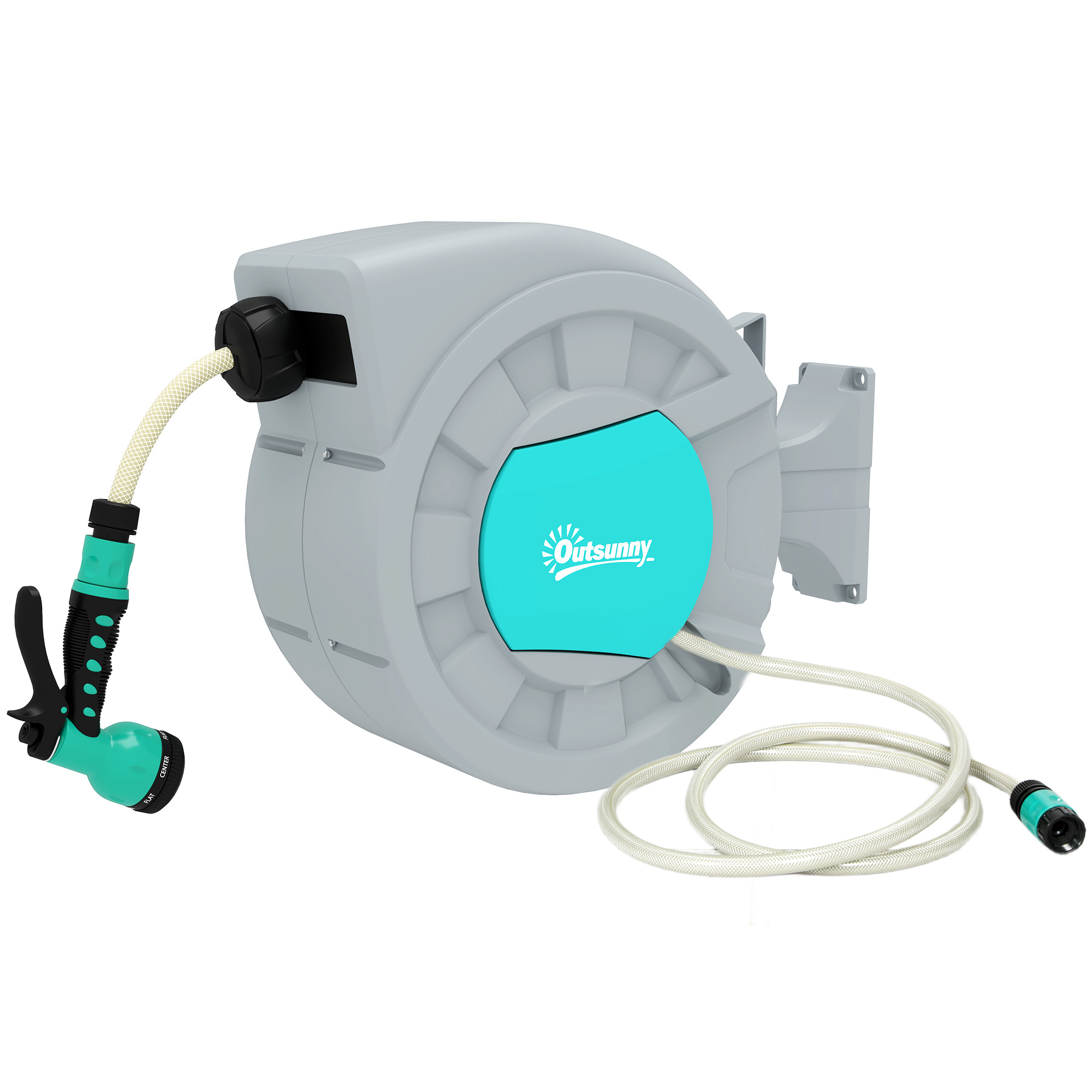 Outsunny Avvolgitubo Automatico a Parete e Portatile Lunghezza 25+2 m, Sistema di Blocco e 7 Getti, Grigio