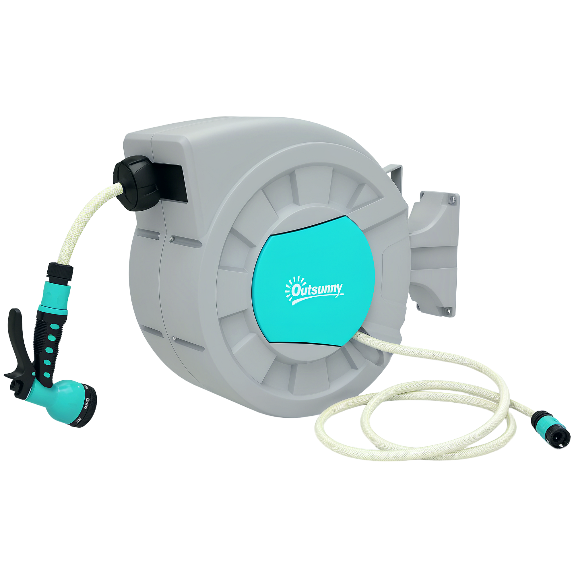 Outsunny Avvolgitubo Automatico a Parete e Portatile Lunghezza 30+2 m, Sistema di Blocco e 7 Getti, Verde
