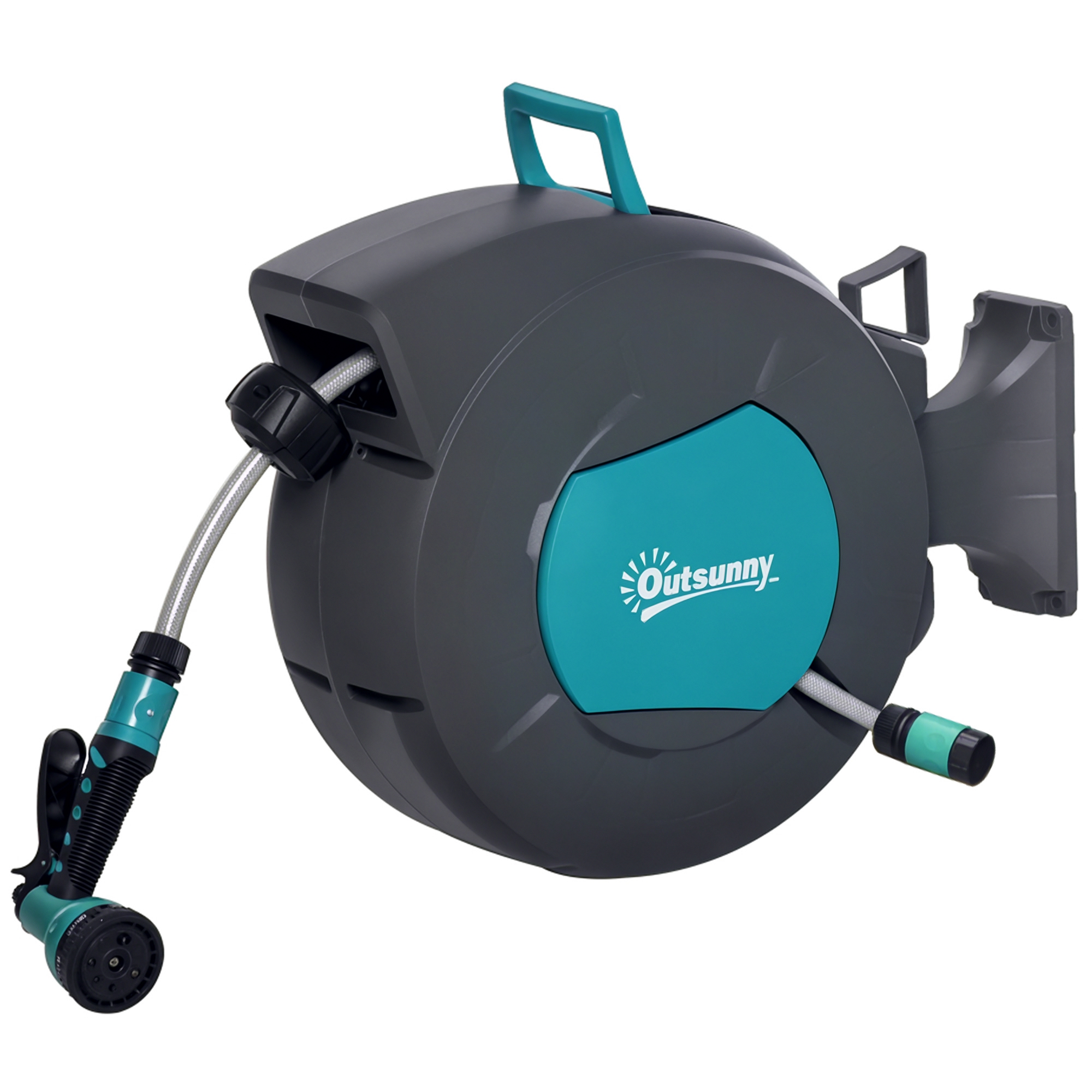 Outsunny Avvolgitubo Automatico a Parete Girevole a 180°, Tubo Acqua da 15+1.4m e Pistola Multifunzione, Grigio Aosom Outsunny Avvolgitubo Automatico a Parete Girevole a 180°, Tubo Acqua da 15+1.4m e Pistola Multifunzione, Grigio Aosom