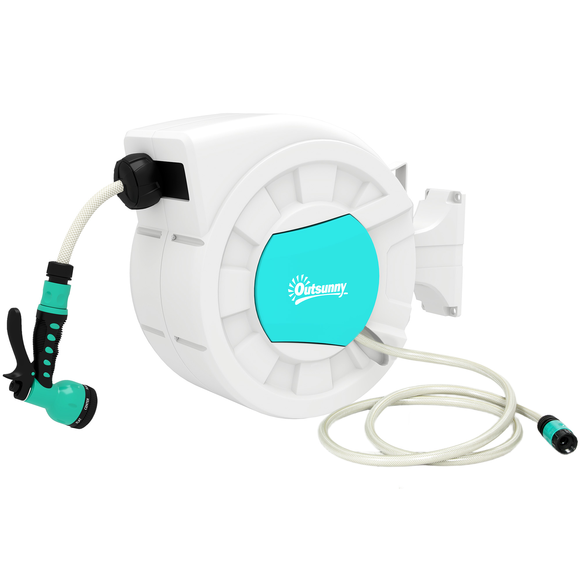 Outsunny Avvolgitubo da Giardino Retrattile con Tubo dell'Acqua 25+2 m e 7 Getti per Irrigazione, Verde e Grigio Chiaro Aosom Italy Outsunny Avvolgitubo da Giardino Retrattile con Tubo dell'Acqua 25+2 m e 7 Getti per Irrigazione, Verde e Grigio Chiaro Aosom Italy
