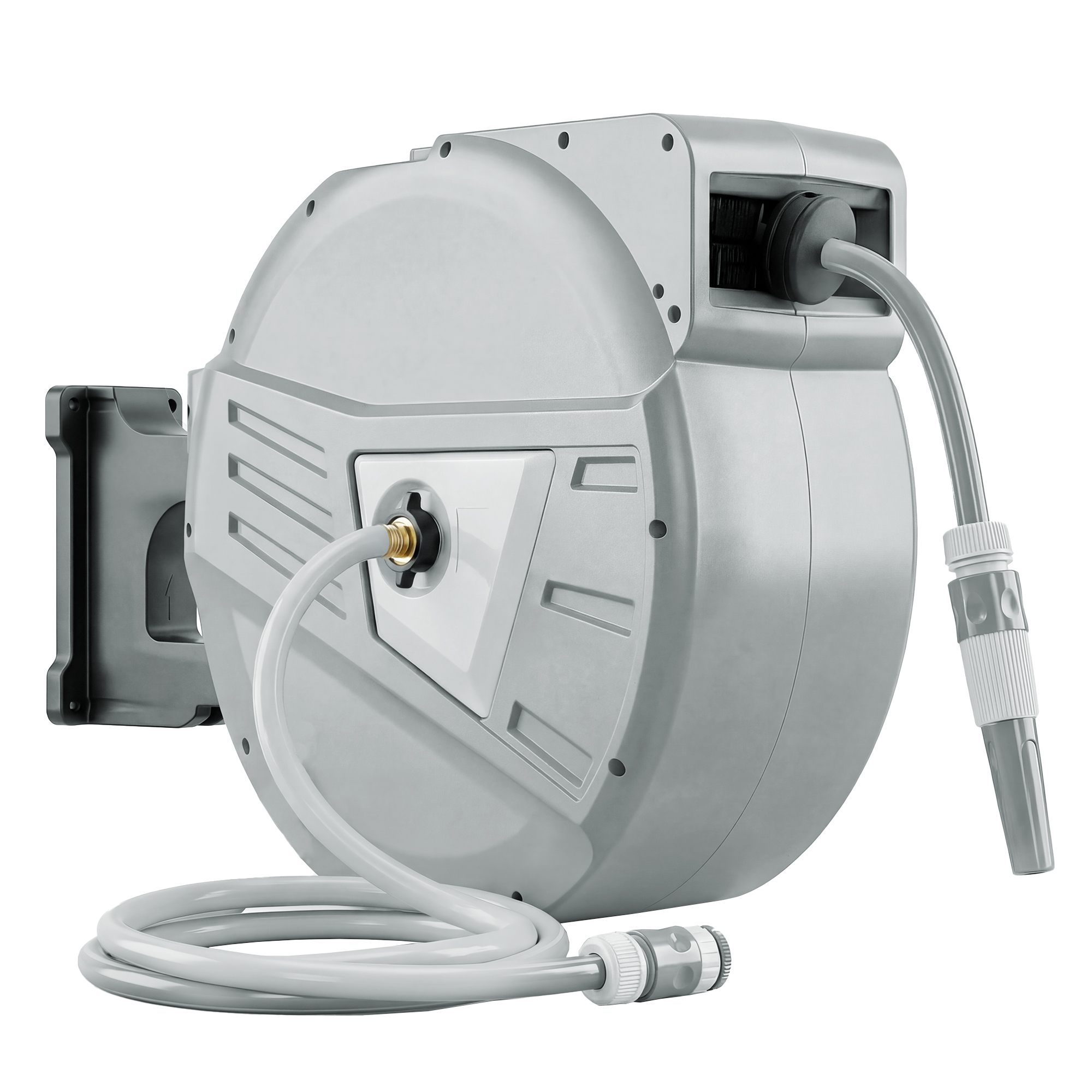 Outsunny Avvolgitubo da Muro 40+2 m x Ø 15mm, Avvolgitubo Retrattile Automatico Girevole 180°, Grigio Aosom Italy