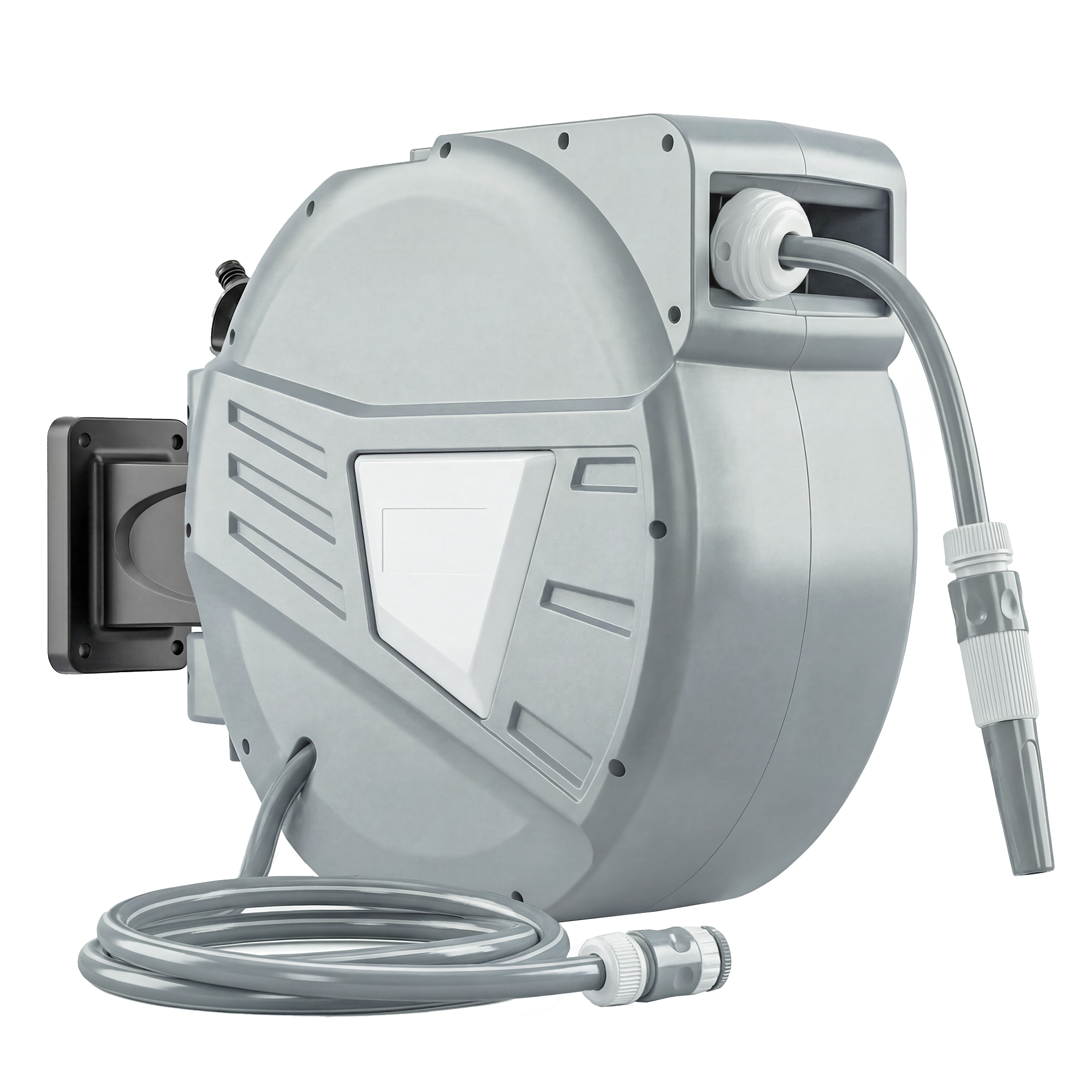 Outsunny Avvolgitubo Muro 20+1,6m x Ø 15mm, Avvolgitore Retrattile Automatico Girevole 180°, Grigio Aosom Italy