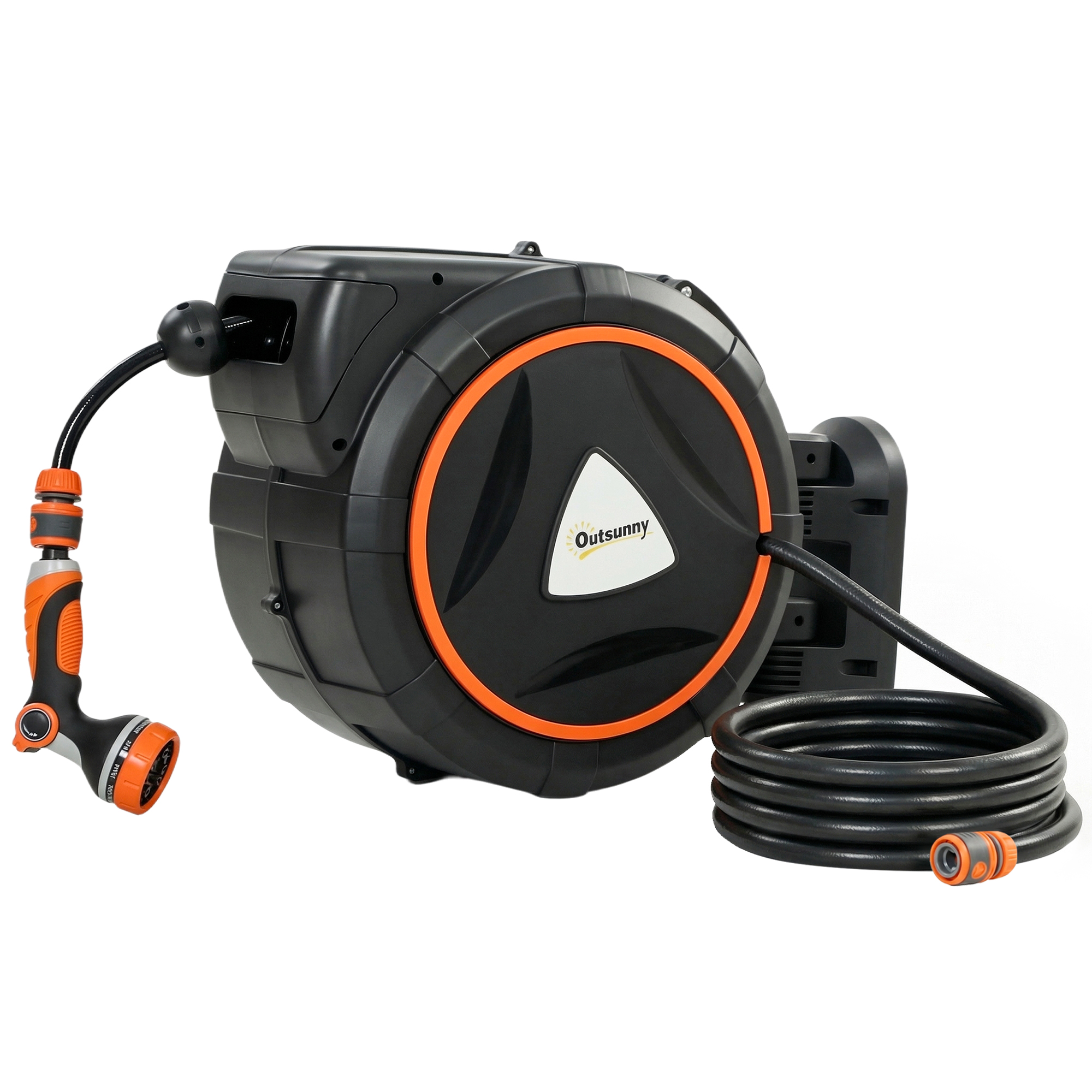 Outsunny Avvolgitubo Retrattile 23+2 m con 12 Modalità di Getto Blocco Automatico, Riavvolgimento Controllato e Supporto, Arancione Aosom Italy Outsunny Avvolgitubo Retrattile 23+2 m con 12 Modalità di Getto Blocco Automatico, Riavvolgimento Controllato e Supporto, Arancione Aosom Italy