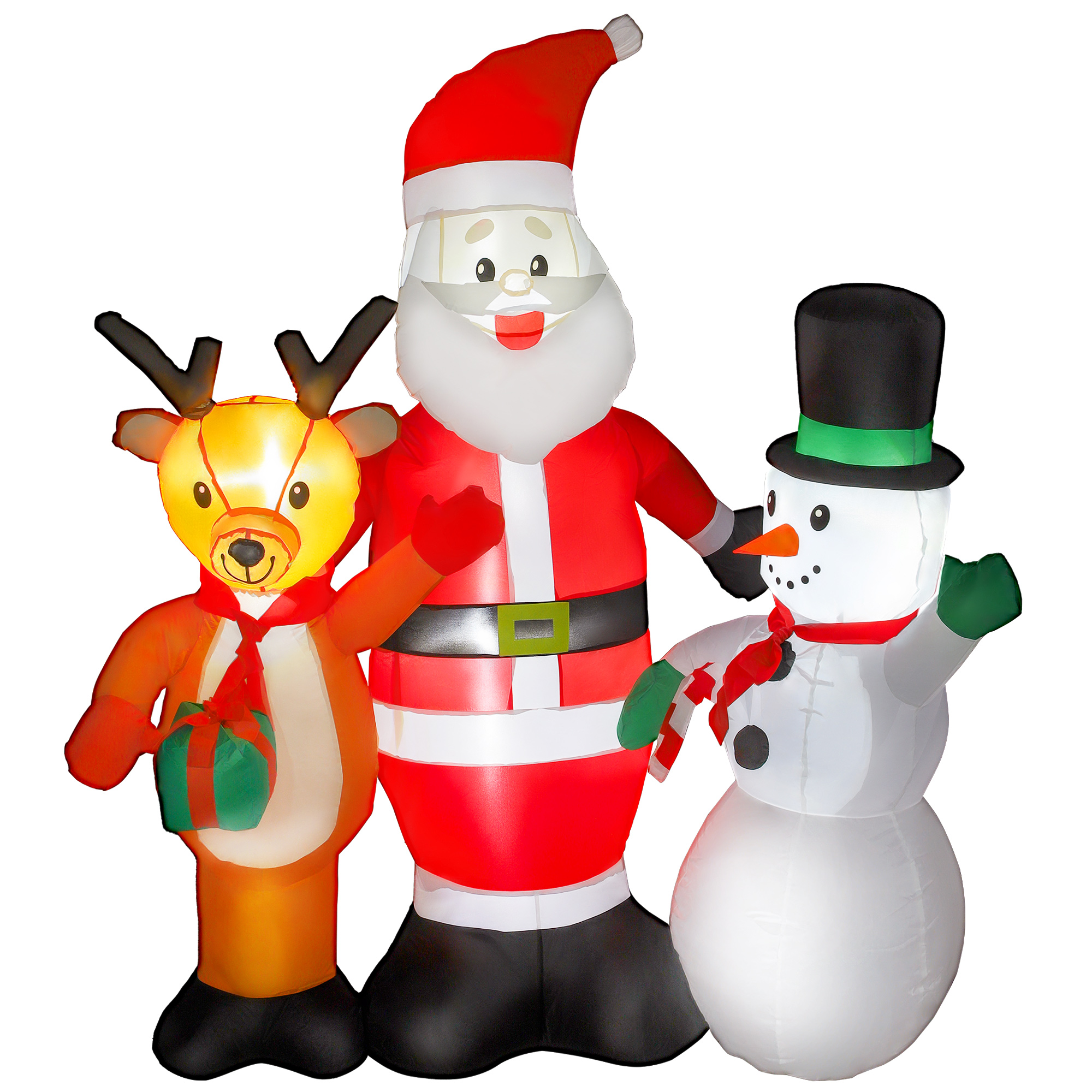 Outsunny Babbo Natale Gonfiabile alto 150 cm con Renna e Pupazzo di Neve, Luci LED e Gonfiatore Elettrico per Esterno Aosom Italy