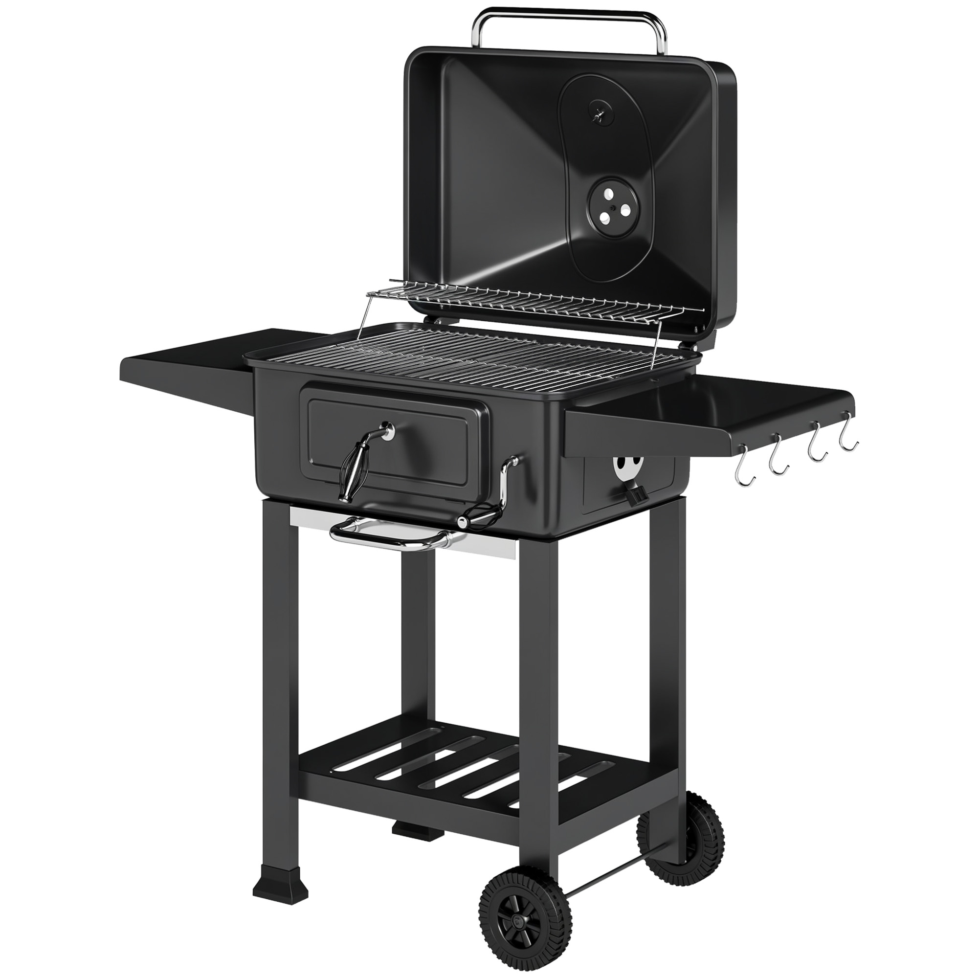 Outsunny Barbecue a Carbone, Affumicatore Portatile con Ventilazione, Termometro e Mensole Laterali, Nero Aosom Italy