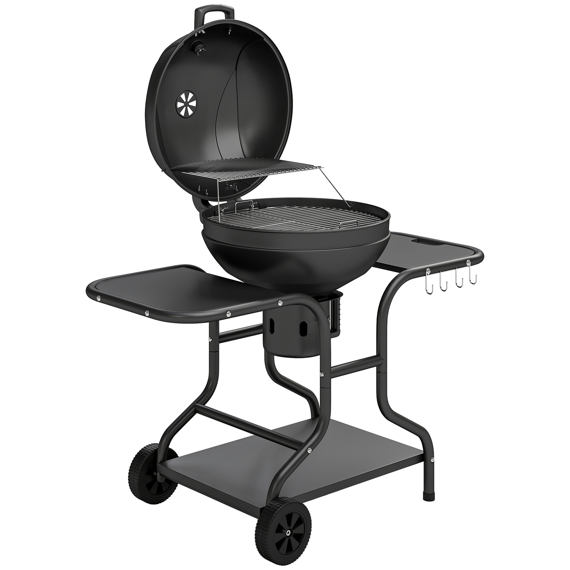 Outsunny Barbecue a carbone BBQ Smoker con tavoli laterali termometro nel coperchio ruote 129 x 63,5 x 106,5 cm Aosom Italy