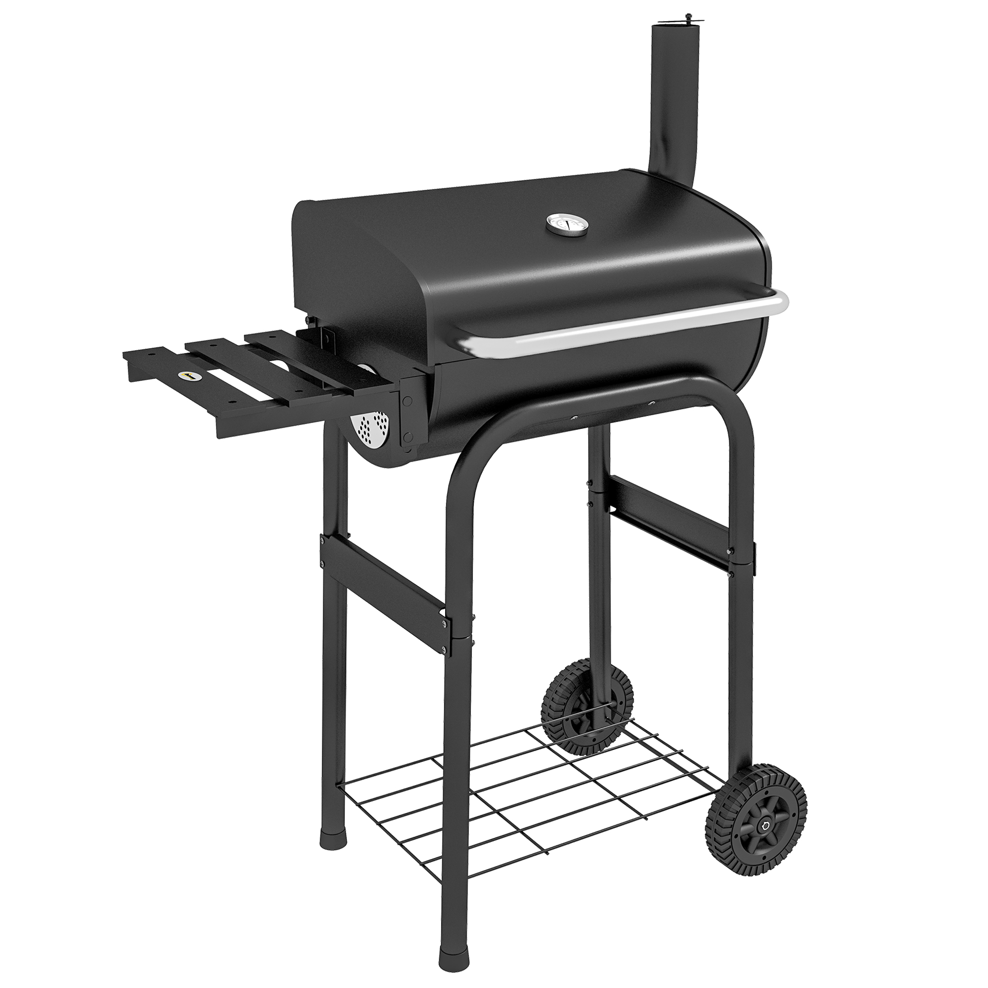 Outsunny Barbecue a Carbone con Coperchio, Termometro e Camino, Ripiani e Ruote, Nero Aosom