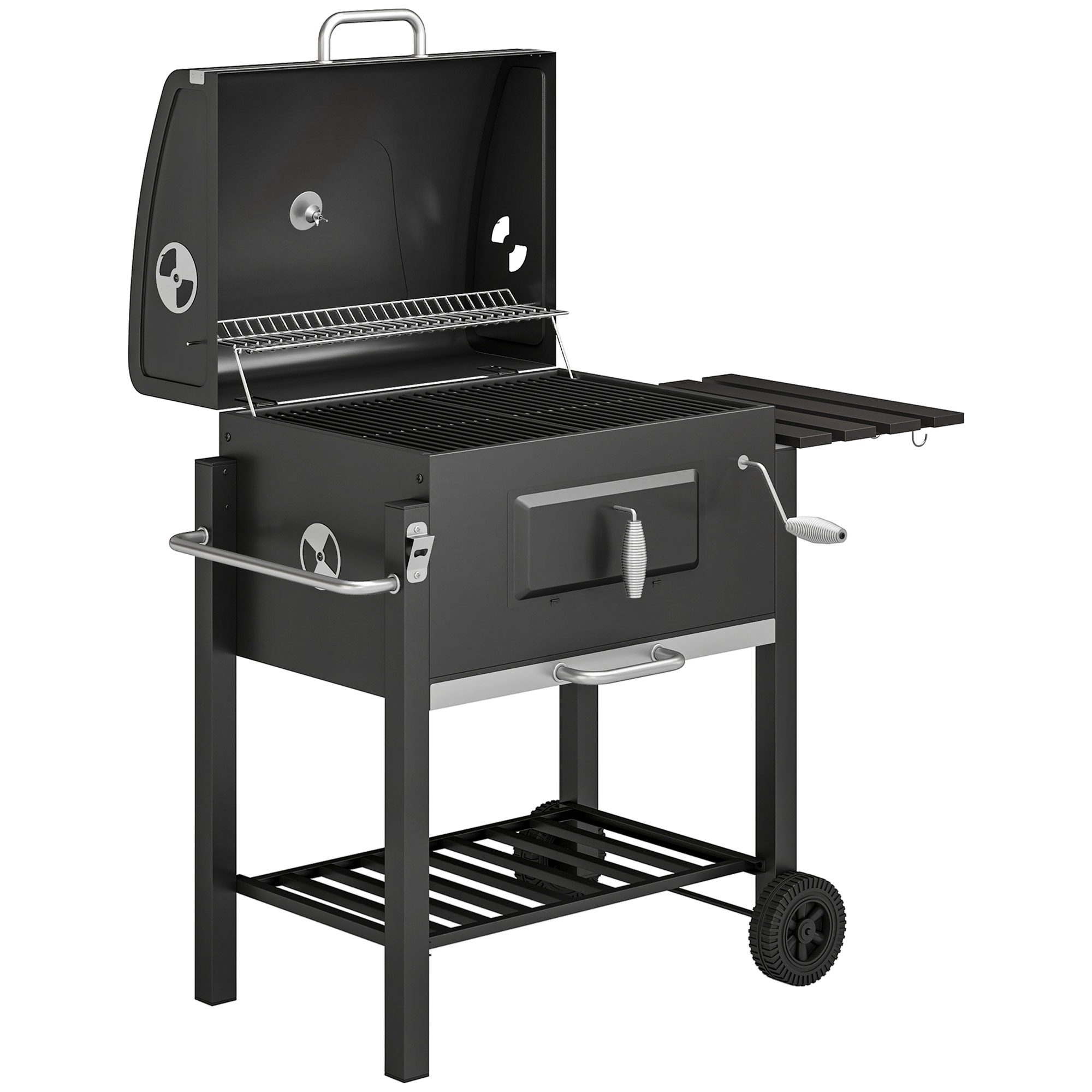 Outsunny Barbecue a Carbone con Ruote, Coperchio Griglie in acciaio inossidabile e Termometro, 113x65x108 cm, Nero Aosom Italy