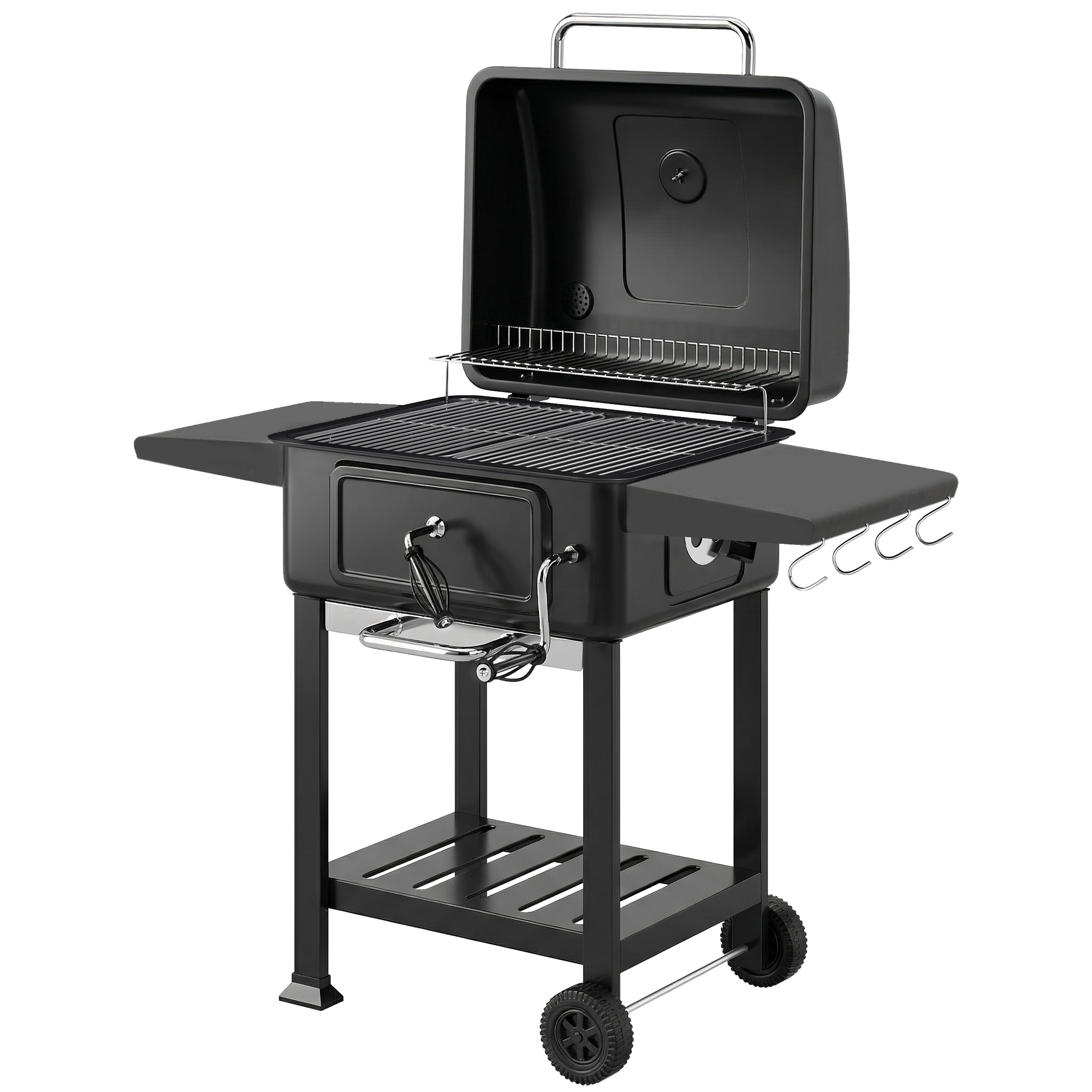 Outsunny Barbecue a Carbone, Griglia Smoker con Ruote per Uso Esterno, Nero Aosom Italy