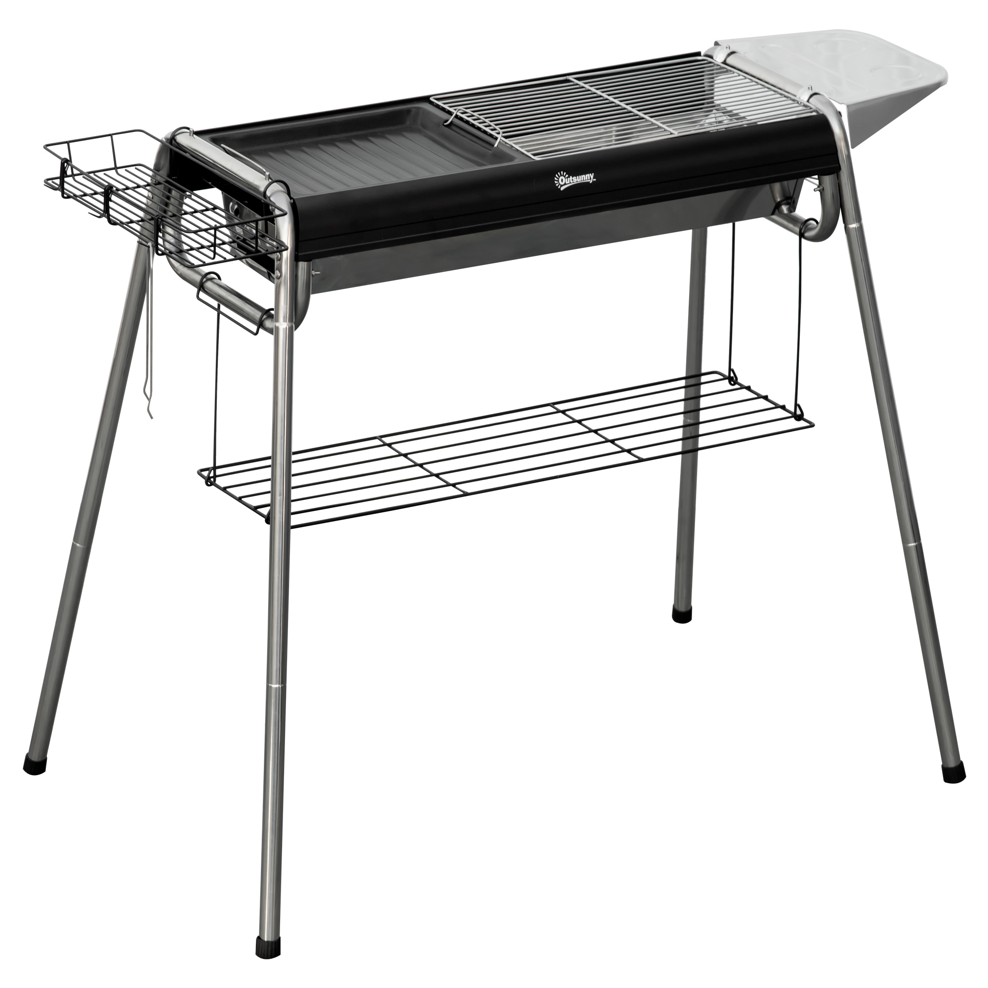 Outsunny Barbecue a Carbonella con Griglia e Piastra di Cottura, Cestino e Ripiani, 96x61x72cm, Nero Aosom