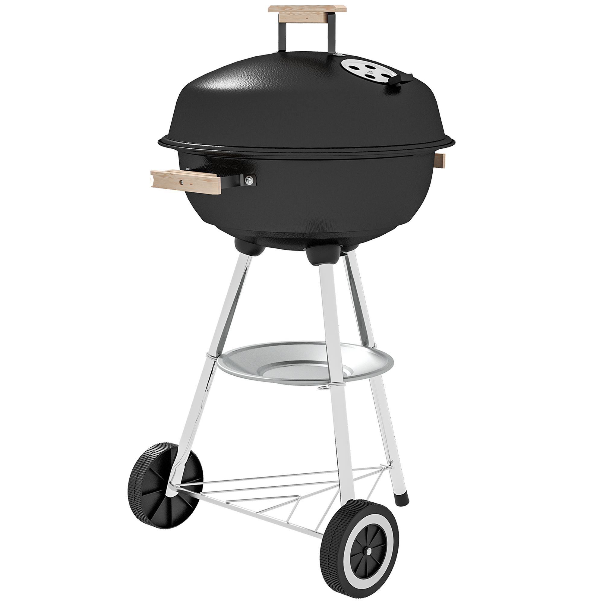 Outsunny Barbecue a Carbonella con Griglia in Acciaio, Coperchio e Prese d'Aria e Ruote, Nero