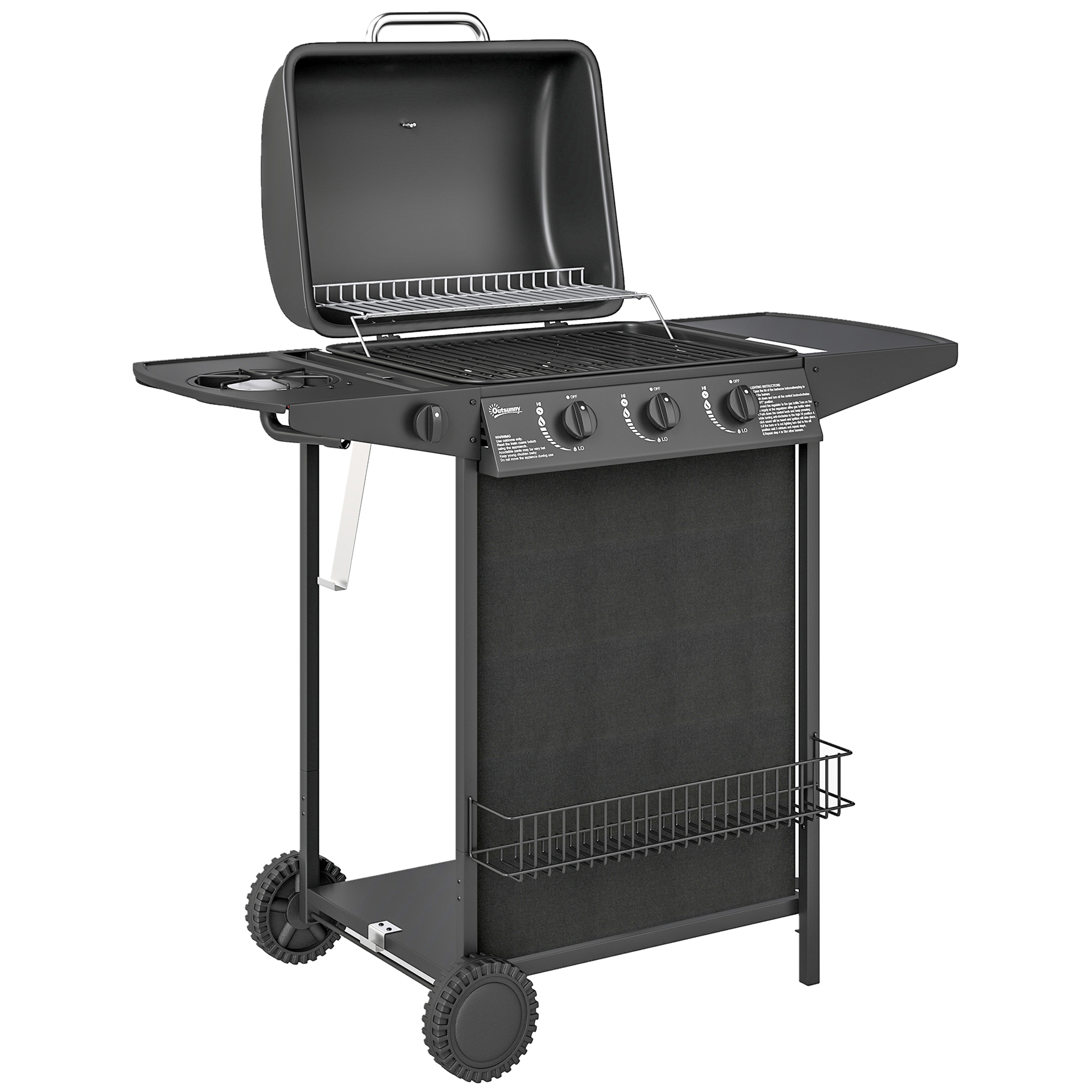 Outsunny Barbecue a Gas con 4 Bruciatori Indipendenti e Coperchio con Termometro, 108x54x97 cm, Nero Outsunny Barbecue a Gas con 4 Bruciatori Indipendenti e Coperchio con Termometro, 108x54x97 cm, Nero