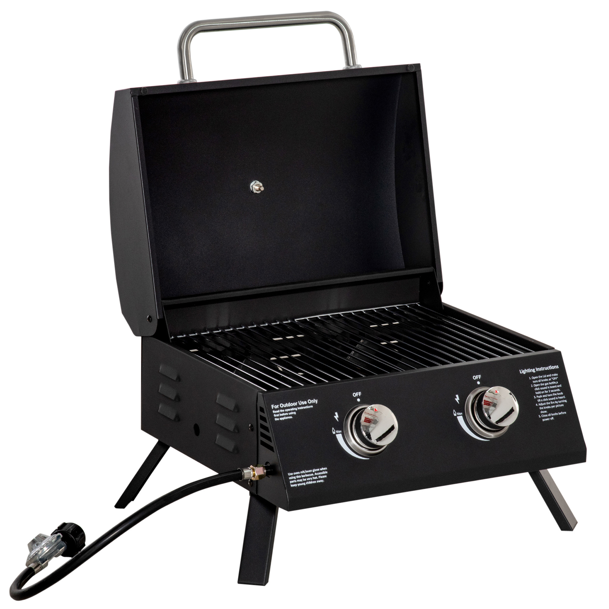 Outsunny Barbecue a Gas Pieghevole con Coperchio, Termometro e 2 Bruciatori in Acciaio, 55x46.5x41 cm, Nero Aosom