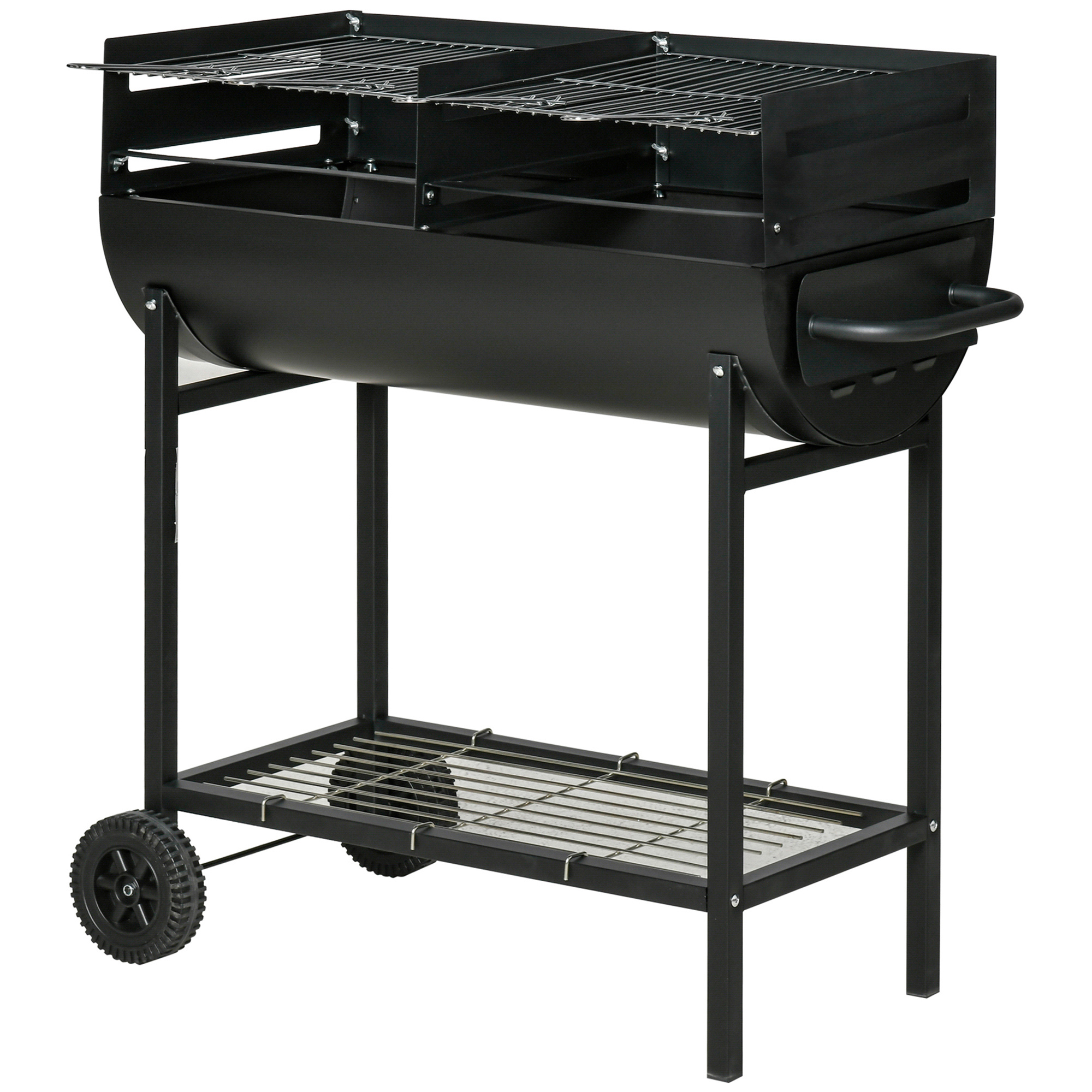 Outsunny Barbecue con 2 Griglie Indipendenti in Acciaio, 2 Ruote e Ripiano Inferiore, 90x45x96 cm, Nero Aosom Italy