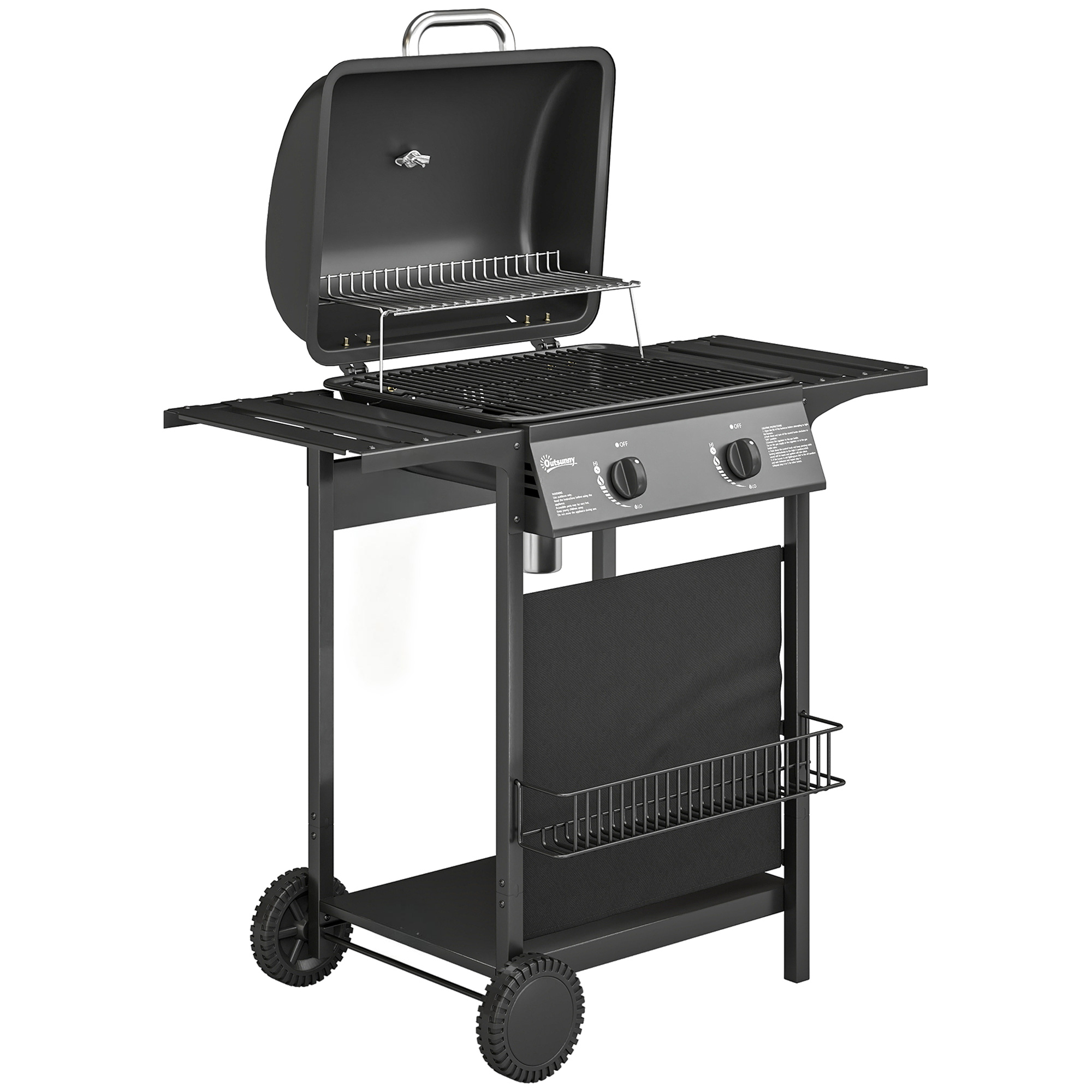Outsunny Barbecue Gas, 2 Bruciatori, Tavolini Laterali, Vassoio Raccogli Grassi, Nero. Aosom Italy