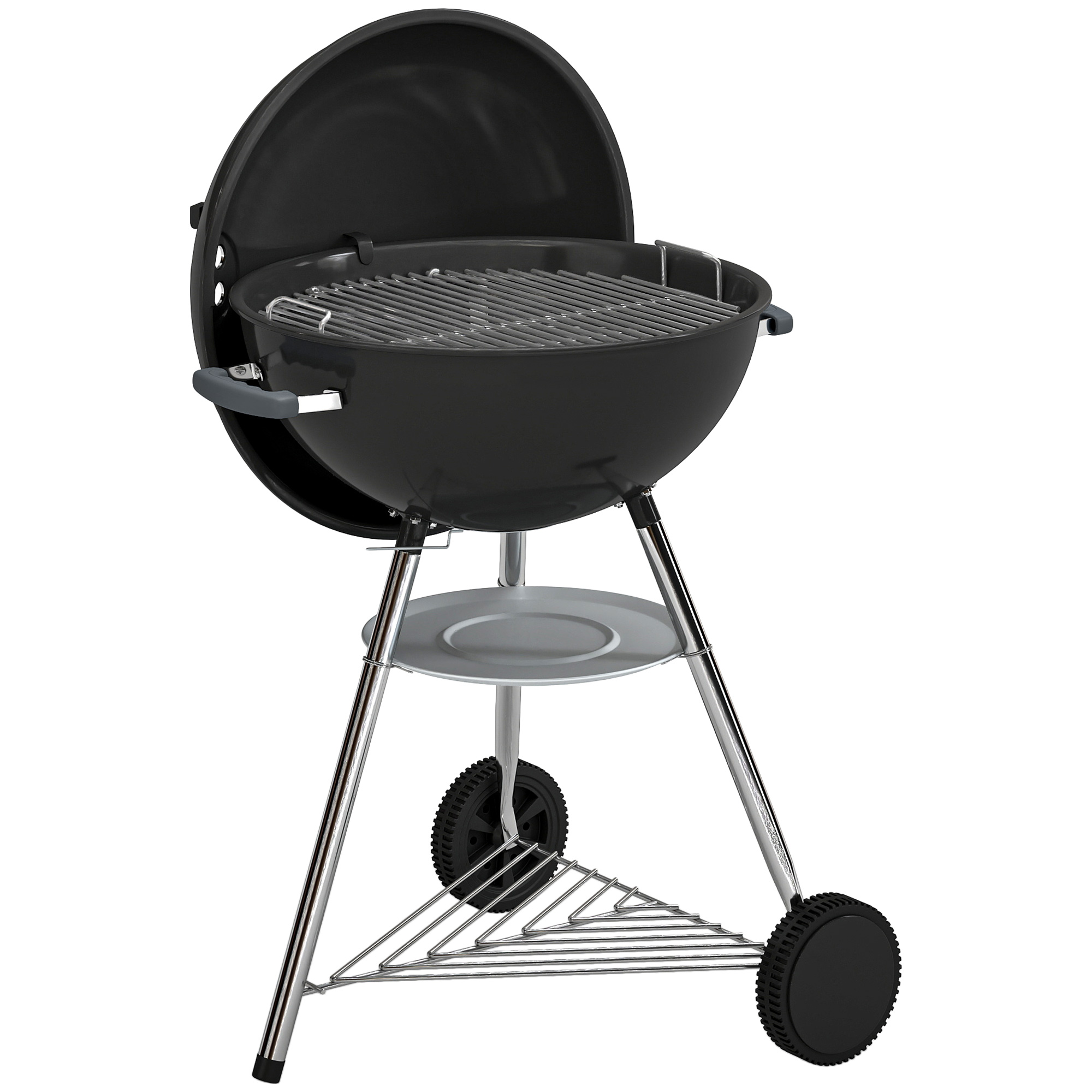 Outsunny barbecue portatile a carbone, griglia esterna rotonda con coperchio, termometro, ruote, nero. Aosom Italy