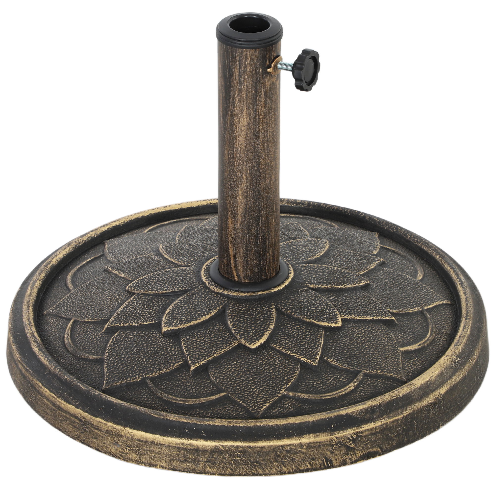 Outsunny Base per Ombrellone da 12 kg con Manovella Integrata, in Resina, Metallo e Cemento, Ø46x34 cm, Bronzo